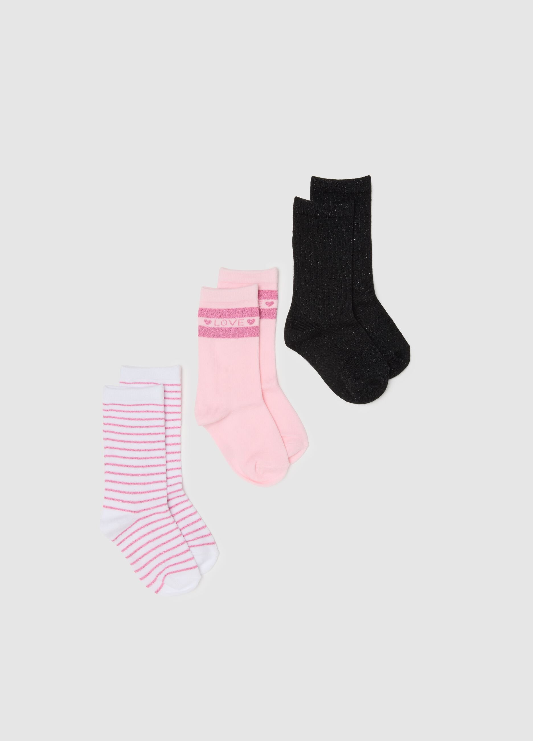 Girl's short socks tripack in multicoloured cotton blend