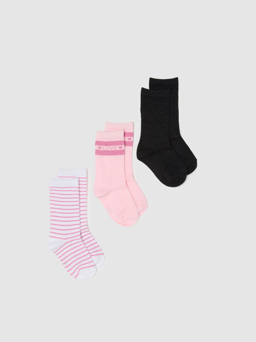 Girl's short socks tripack in multicoloured cotton blend_0