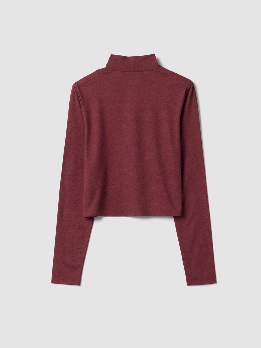 T-shirt rossa crop in tessuto elasticizzato con collo rialzato_6
