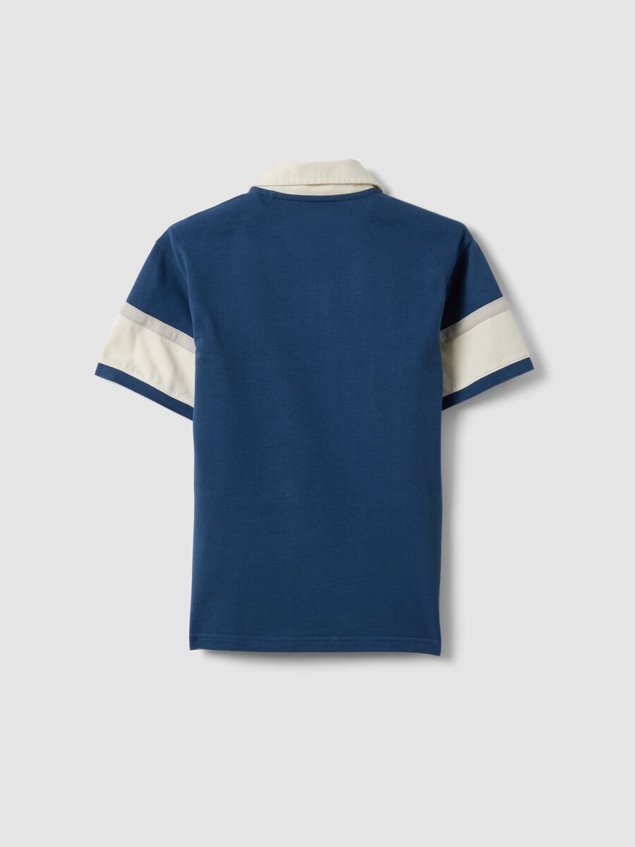 Blue pure cotton short-sleeve polo shirt_1