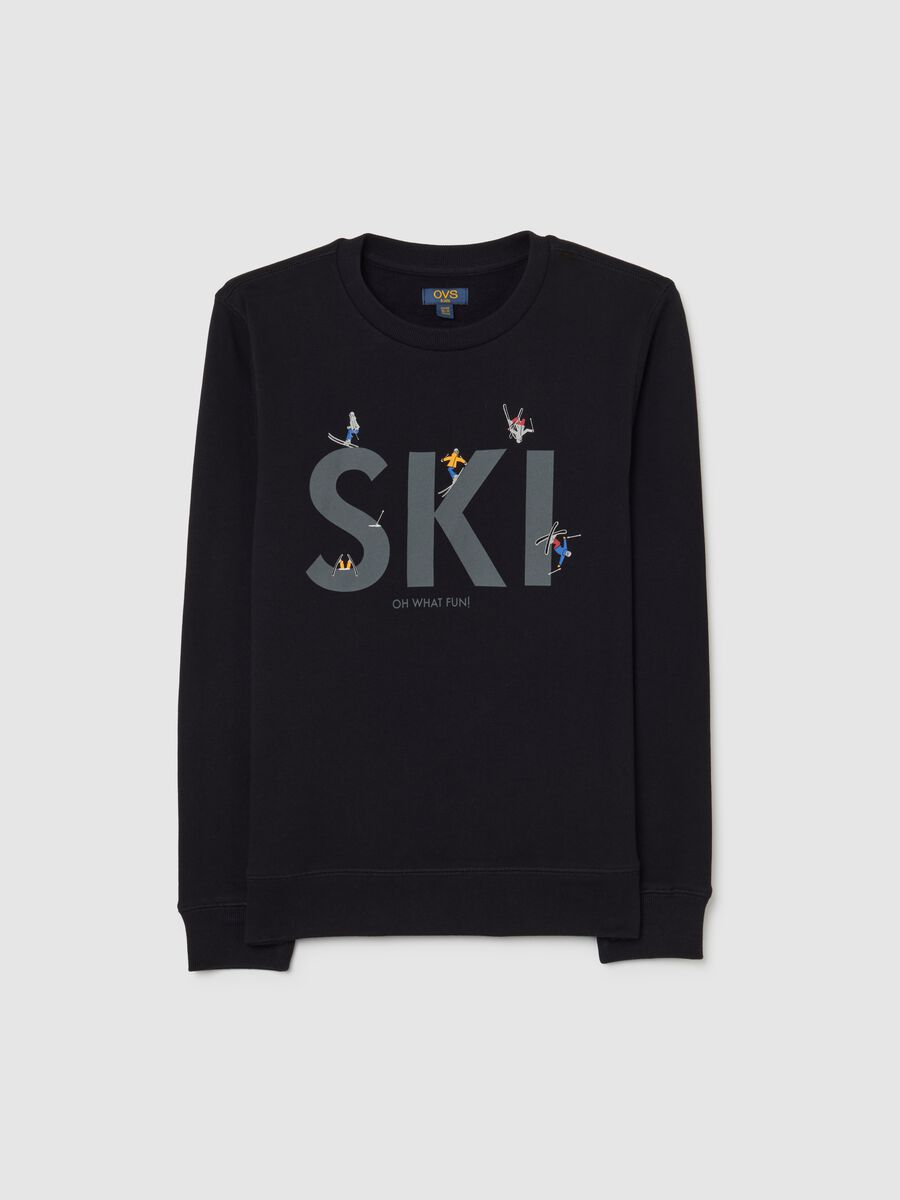 Boys' Black Sweatshirt in Pure Cotton Regular Fit with SKI Print_0