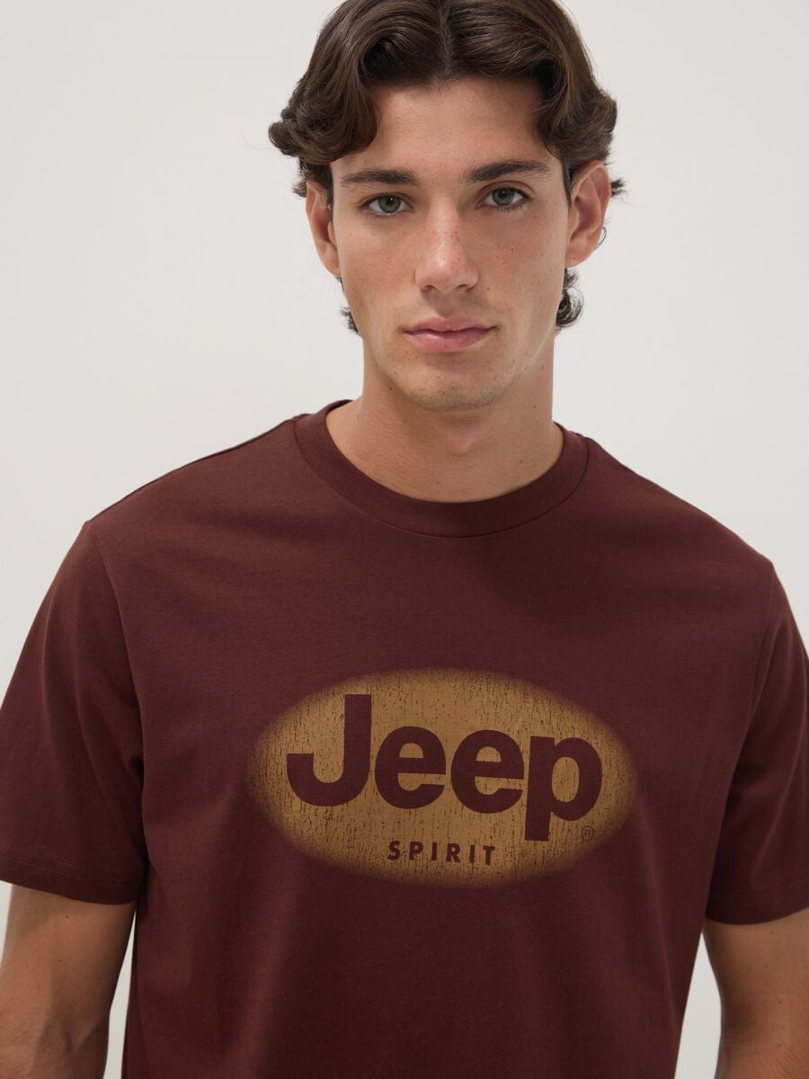 T-shirt marrone in puro cotone con girocollo e stampa Jeep_2