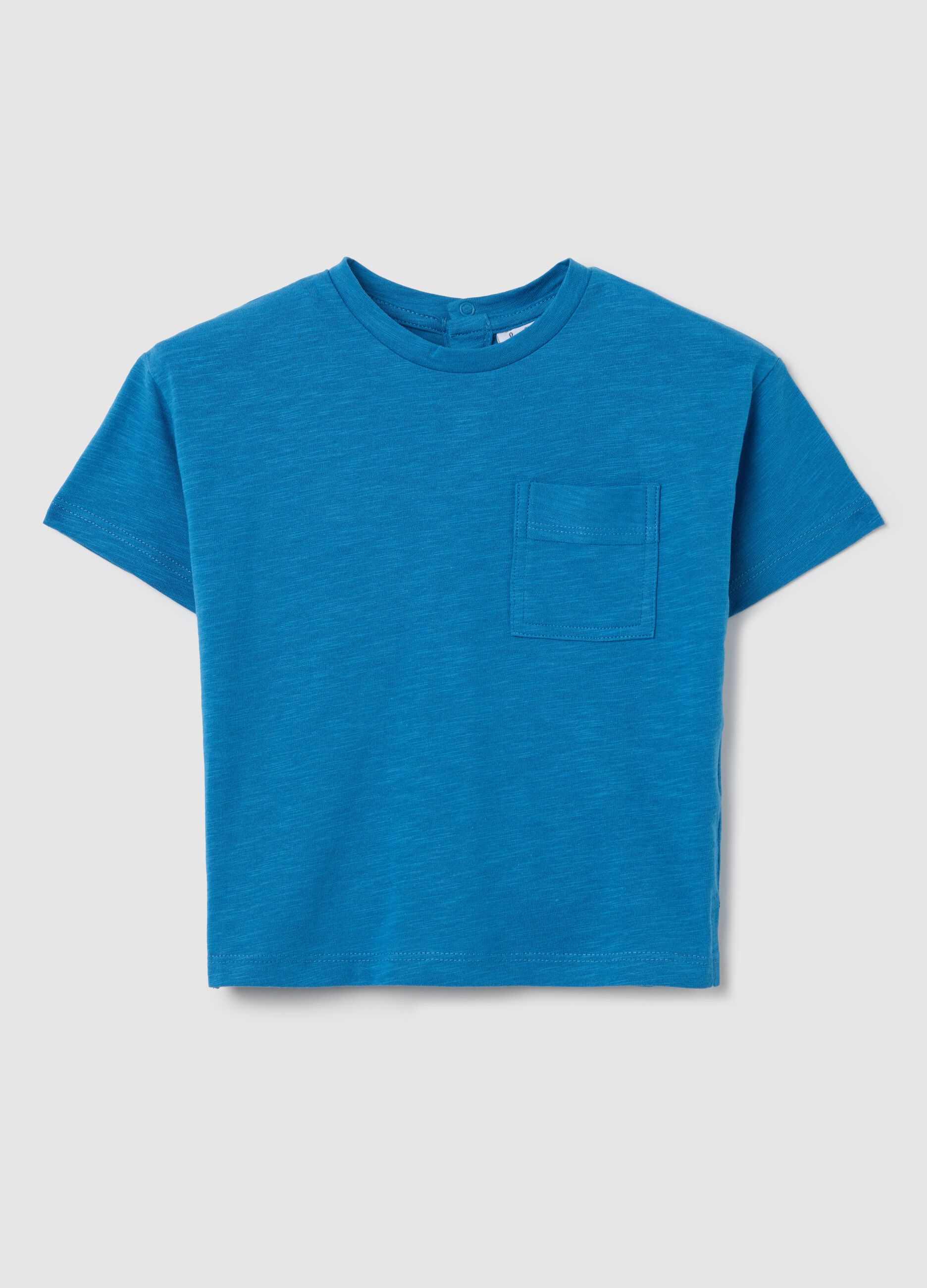 T-shirt blu in cotone bio con tasca
