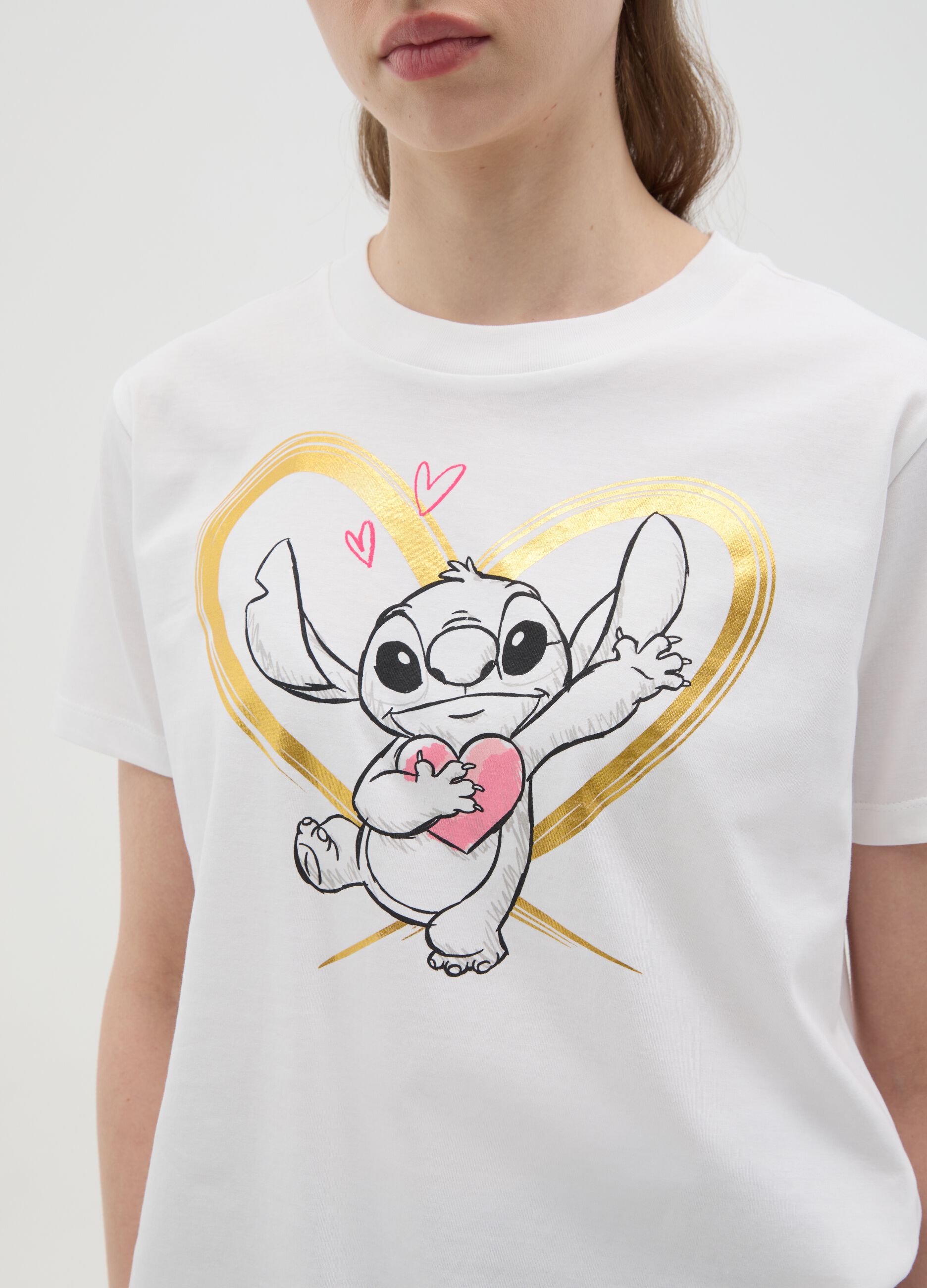 White T-shirt with Stitch print in foil