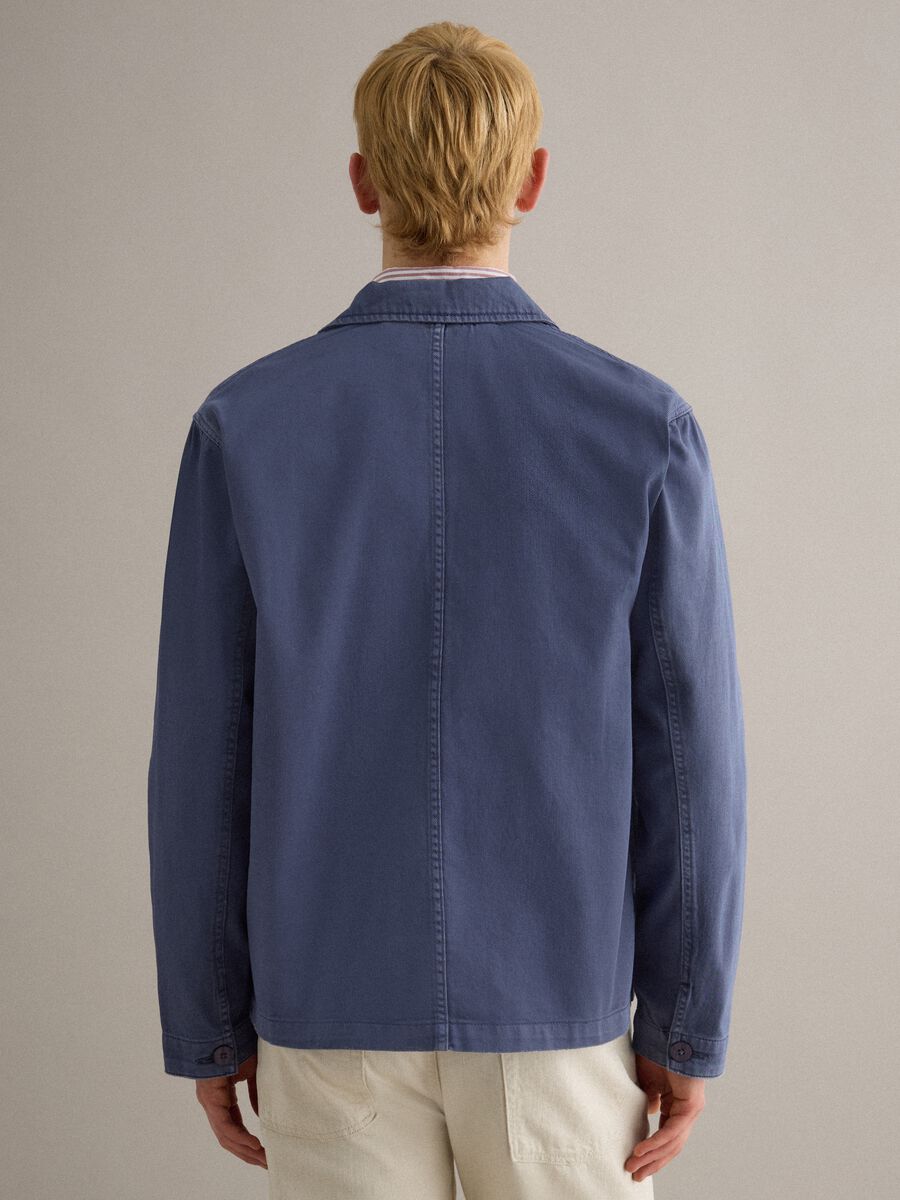 Regular fit blue stretch cotton jacket with collar and buttons_2