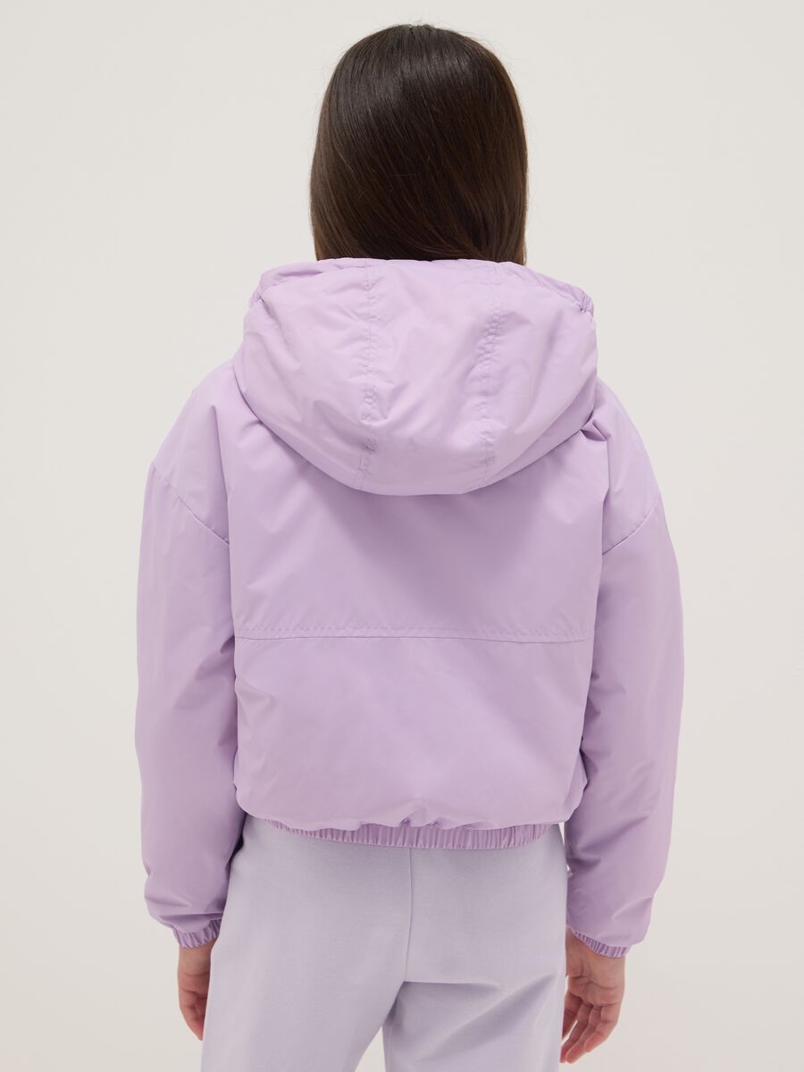 Purple padded regular fit jacket with hood for girls_1