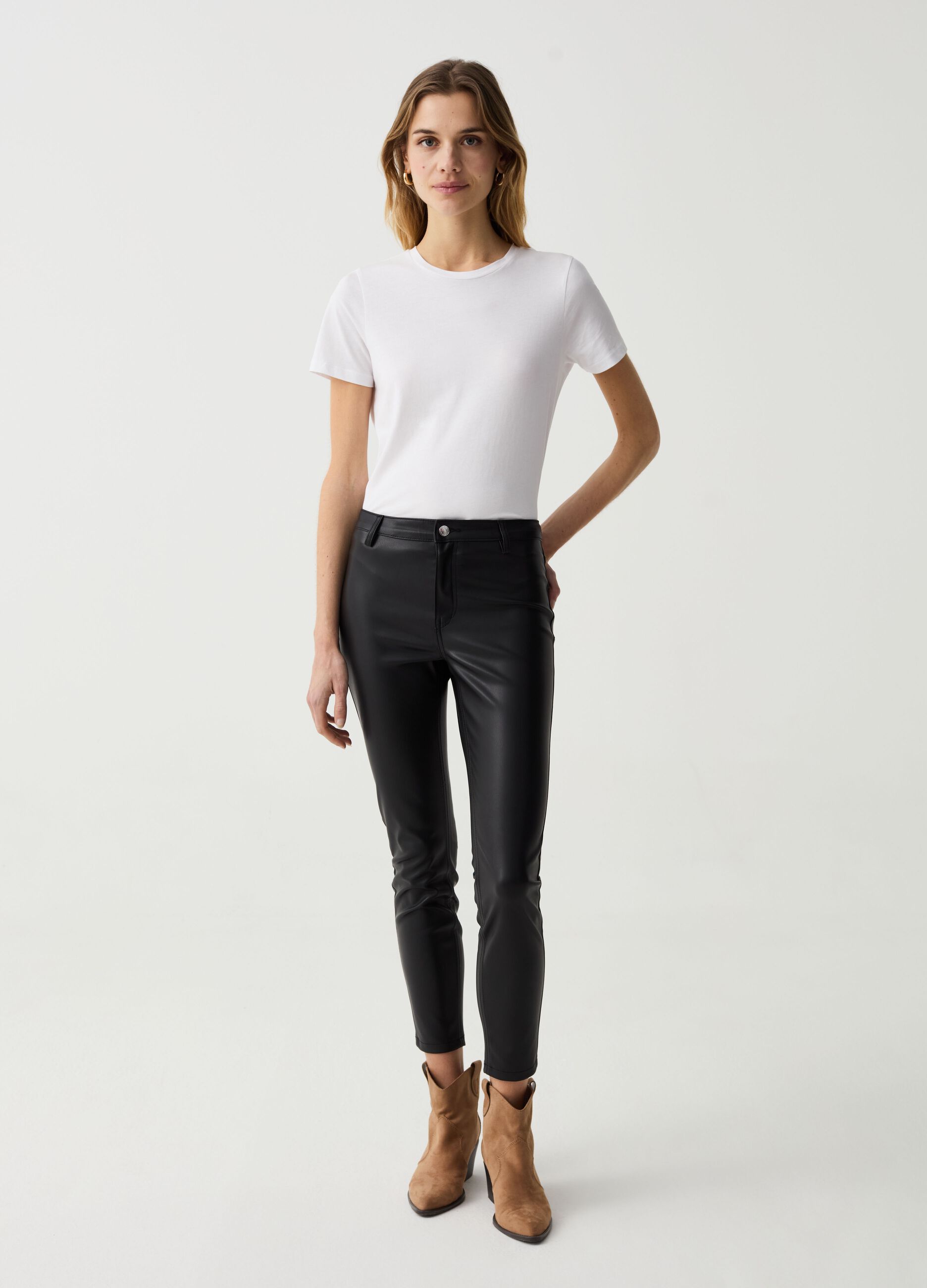 Glossy-effect skinny-fit cropped jeggings