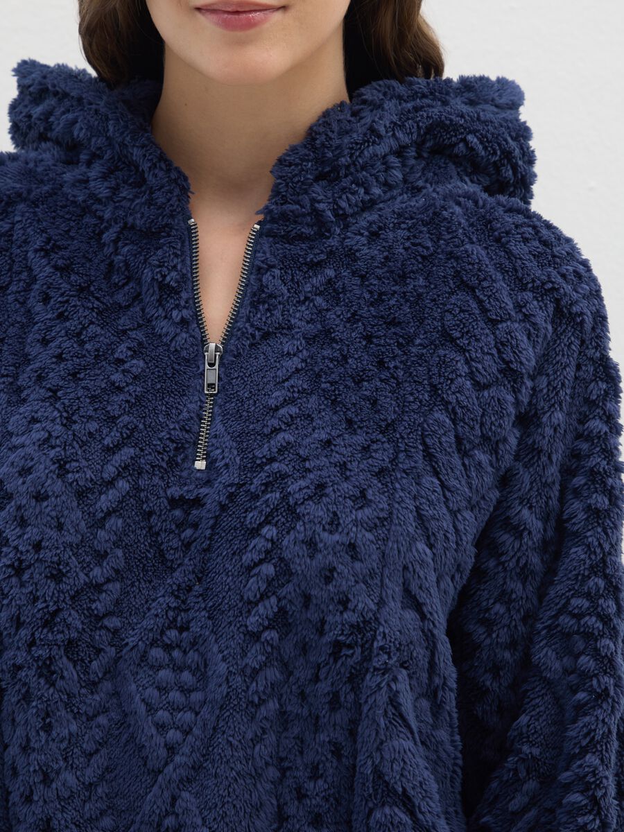 Blue Sherpa Hoodie with Half Zip and Regular Fit_3