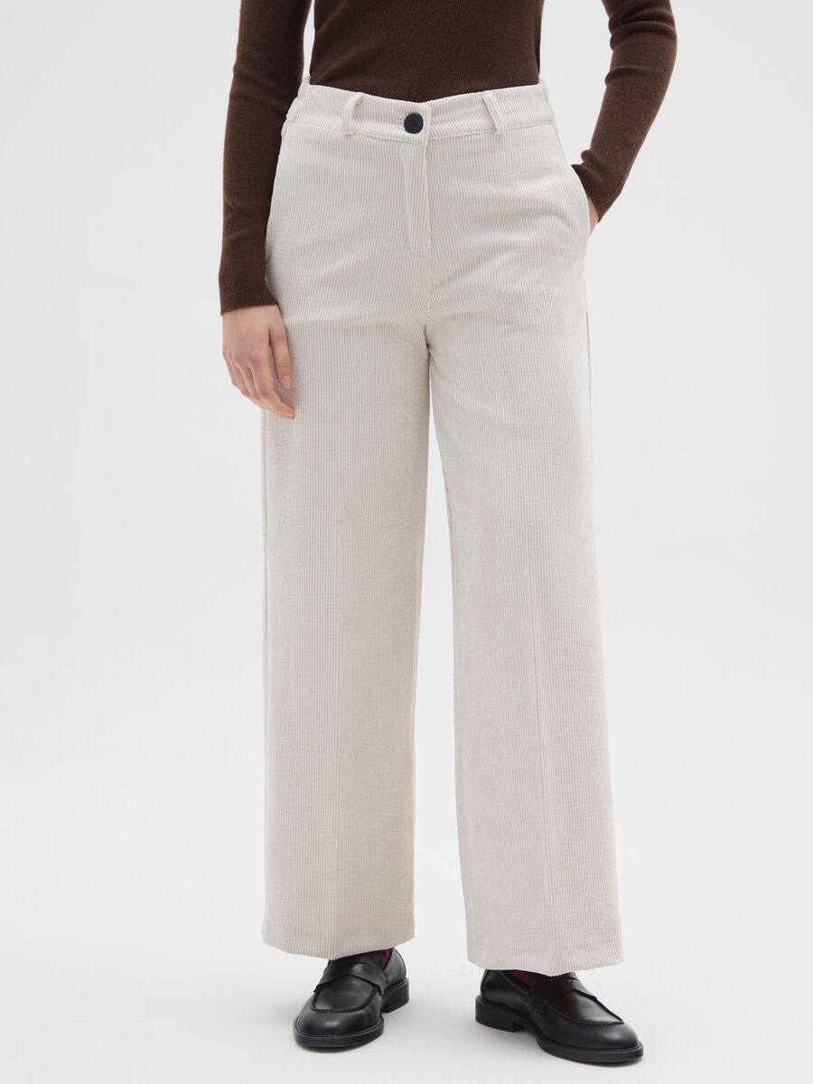 Regular fit beige corduroy trousers_1
