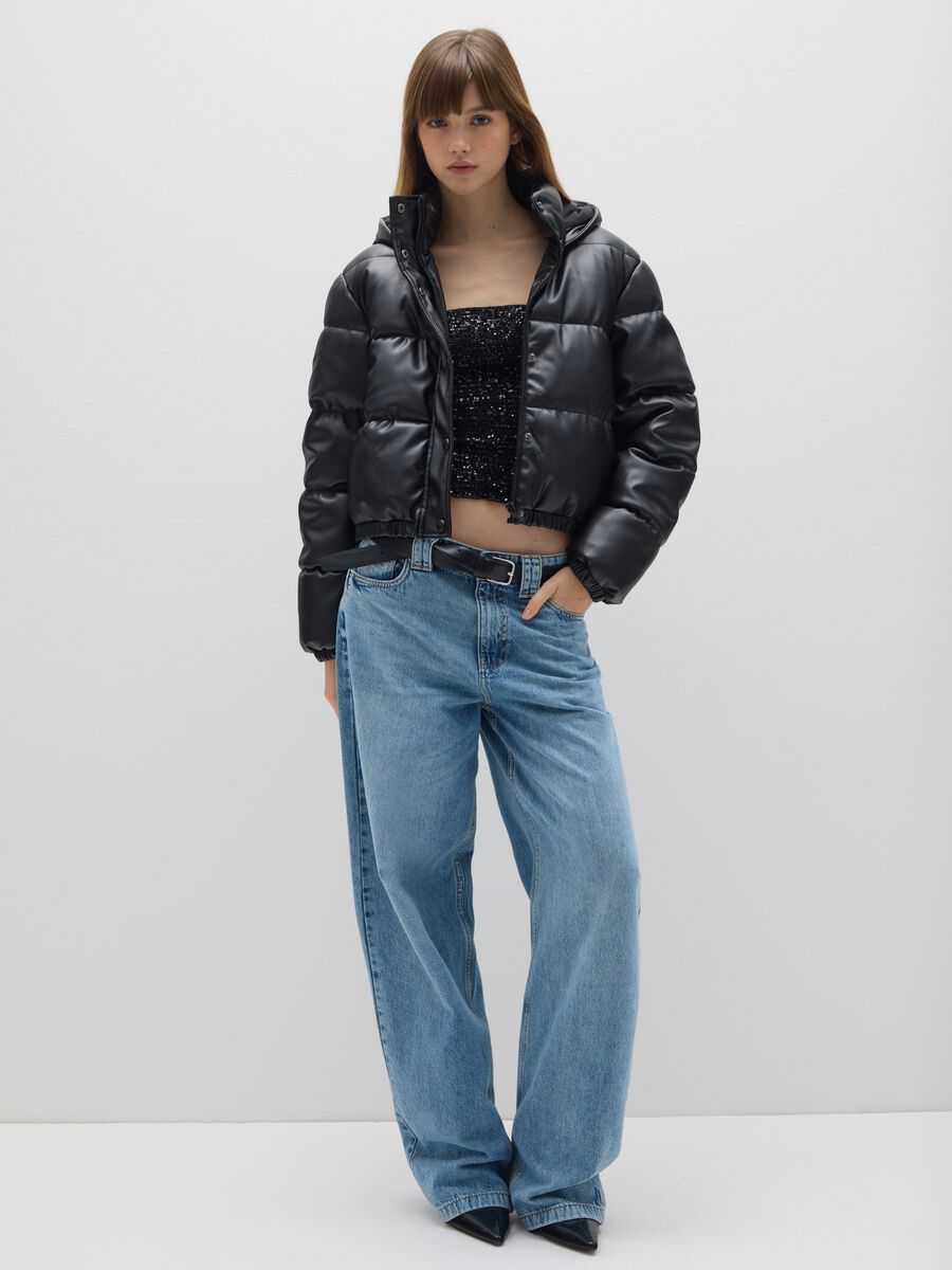 Giacca imbottita nera oversize con zip_1