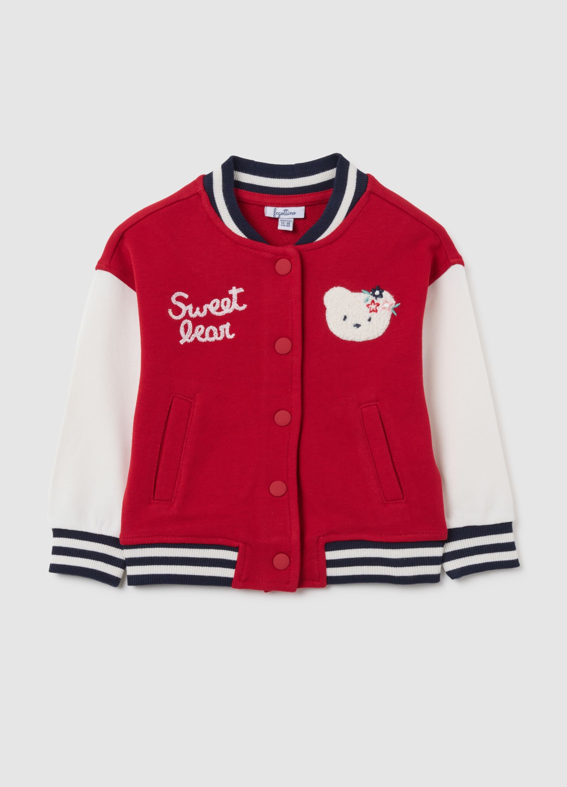 Girls' Multicolour Cotton Varsity Jacket - Regular Fit