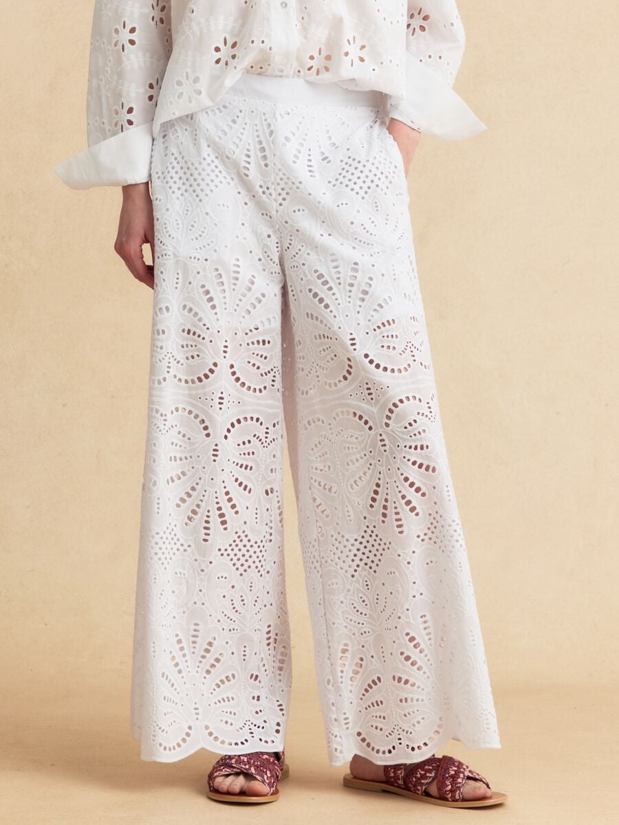 Pantaloni palazzo bianchi in puro cotone sangallo regular fit_1