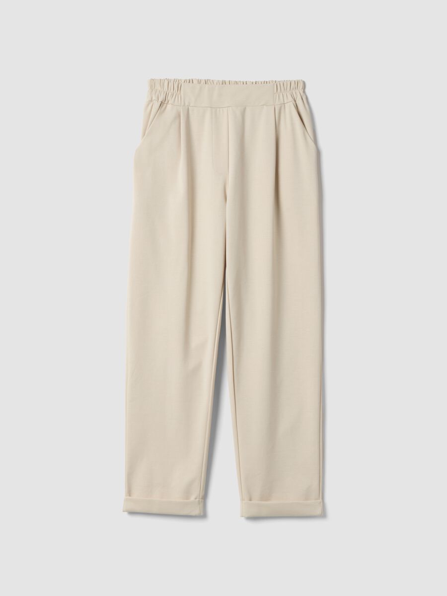 Beige Stretch Cotton Blend Regular Fit Trousers_4