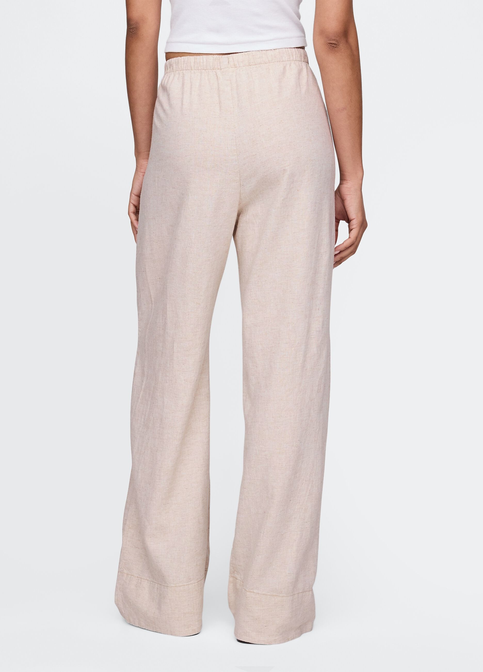 Beige wide-leg trousers in linen and viscose