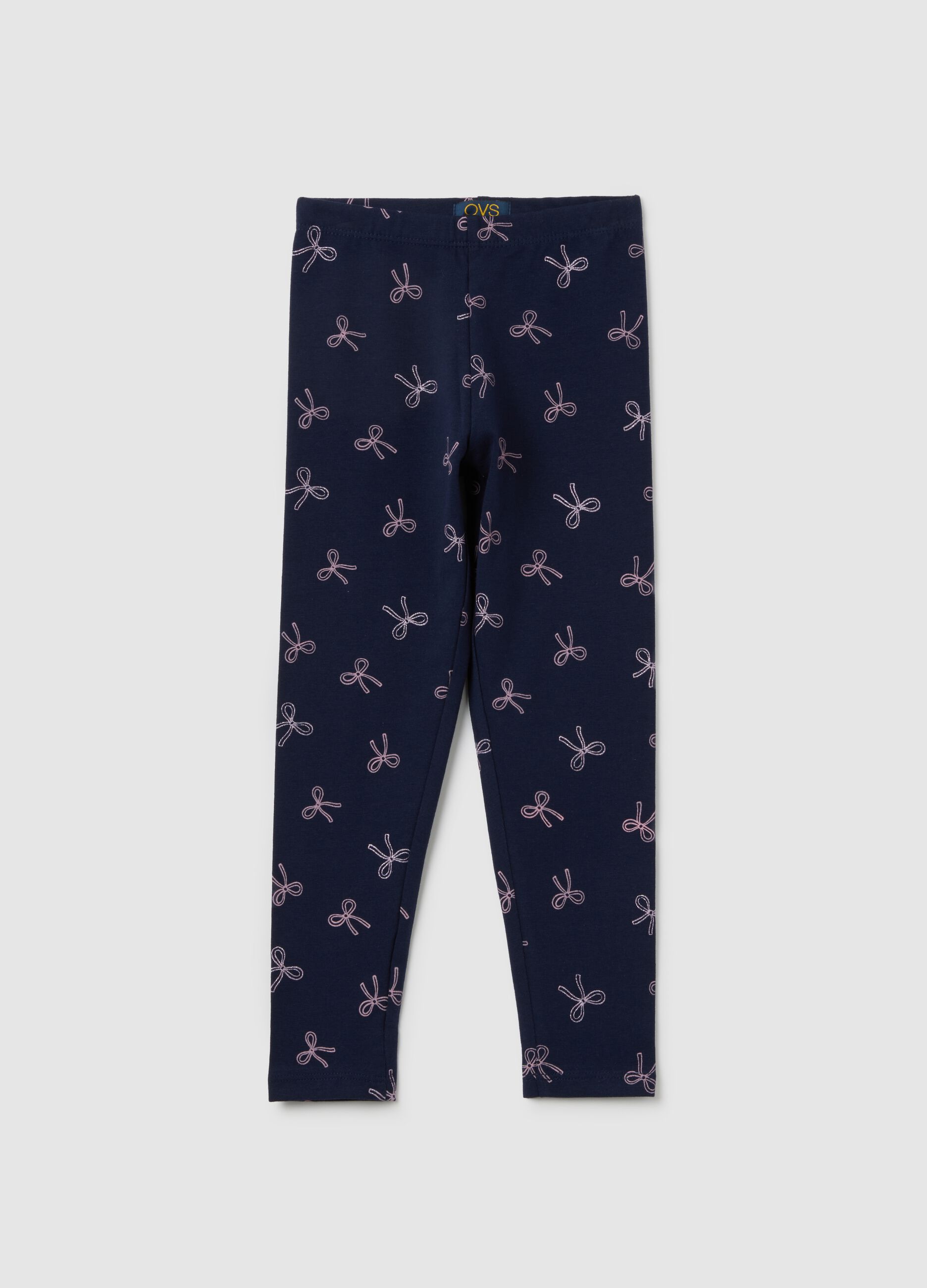 Girls' blue cotton blend skinny fit leggings