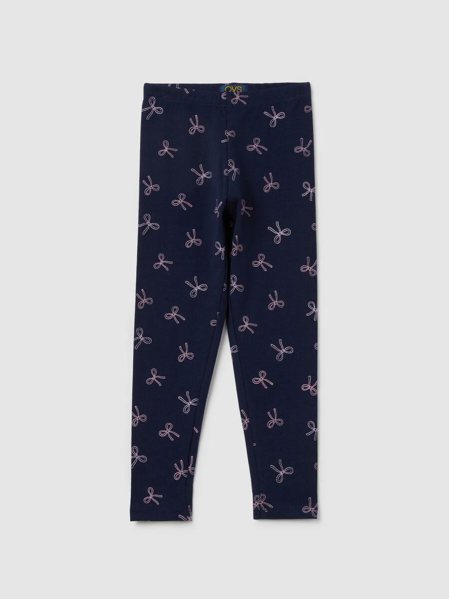 Girls' blue cotton blend skinny fit leggings_0