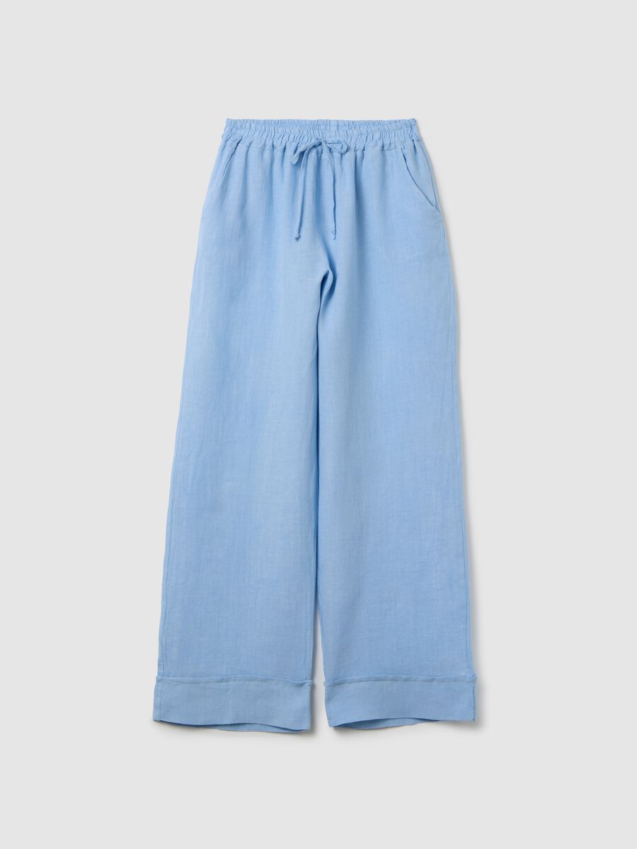 Women's pure linen azure trousers regular fit_0