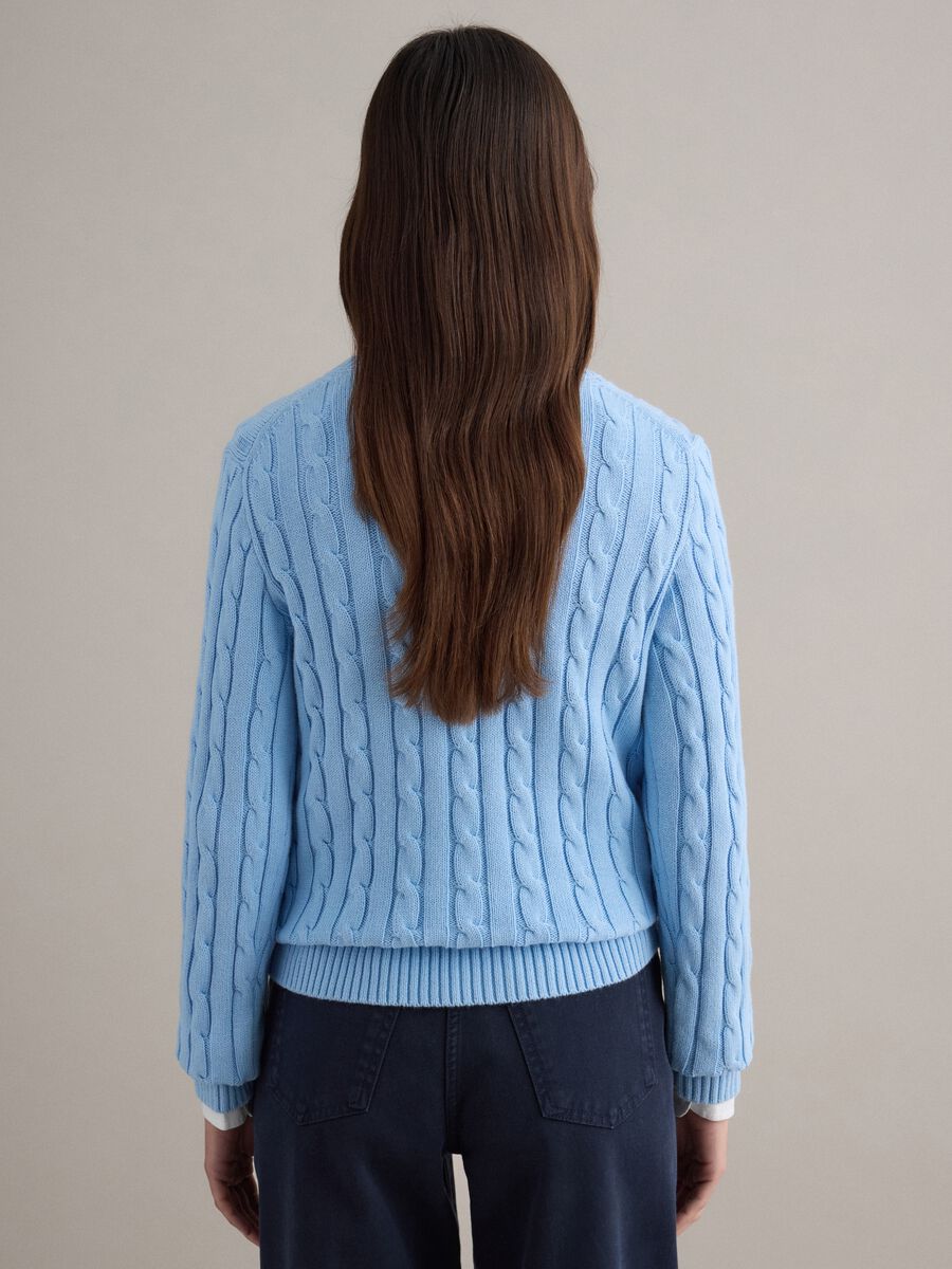 Blue pure cotton regular fit sweater with cable knit_2