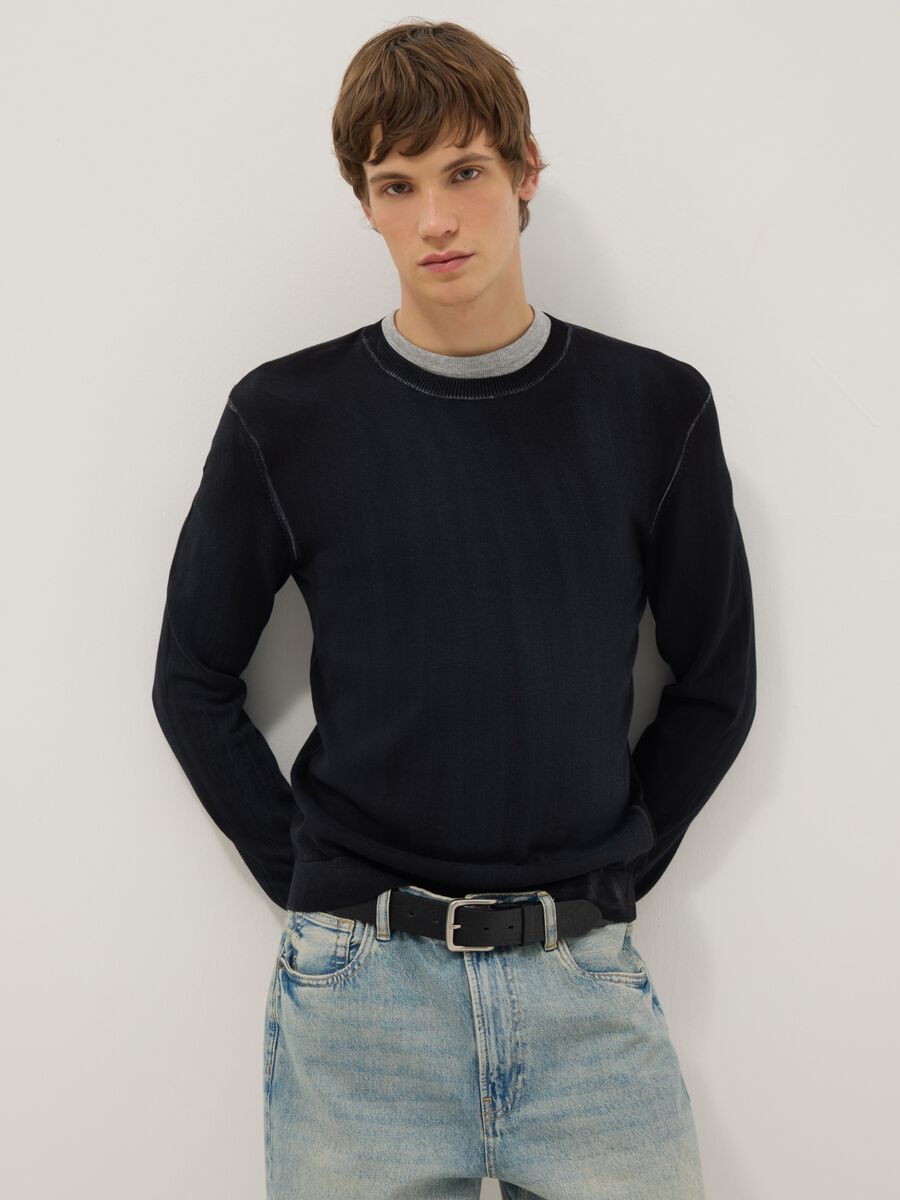 Black Slim Fit Pure Cotton Sweater_0