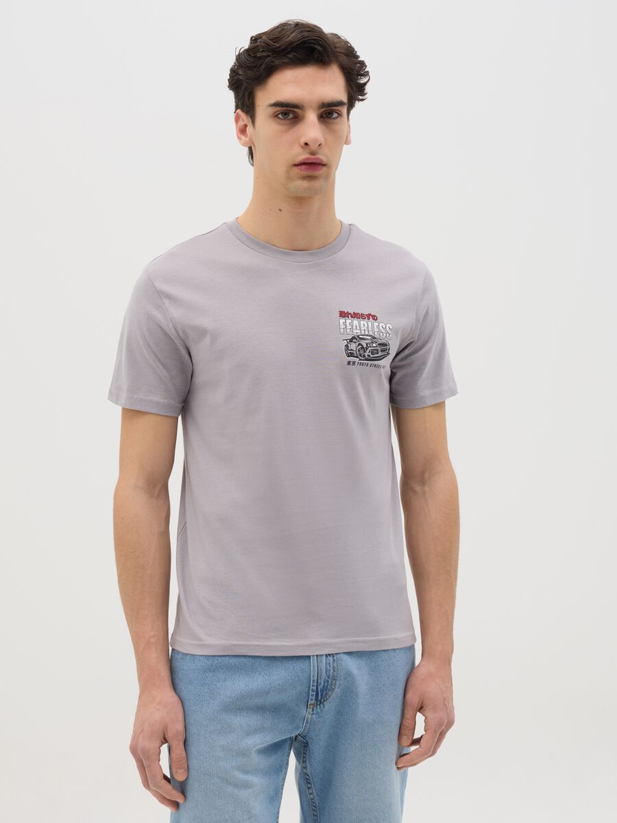 Cotton T-shirt with "Fearless" racing car print_0