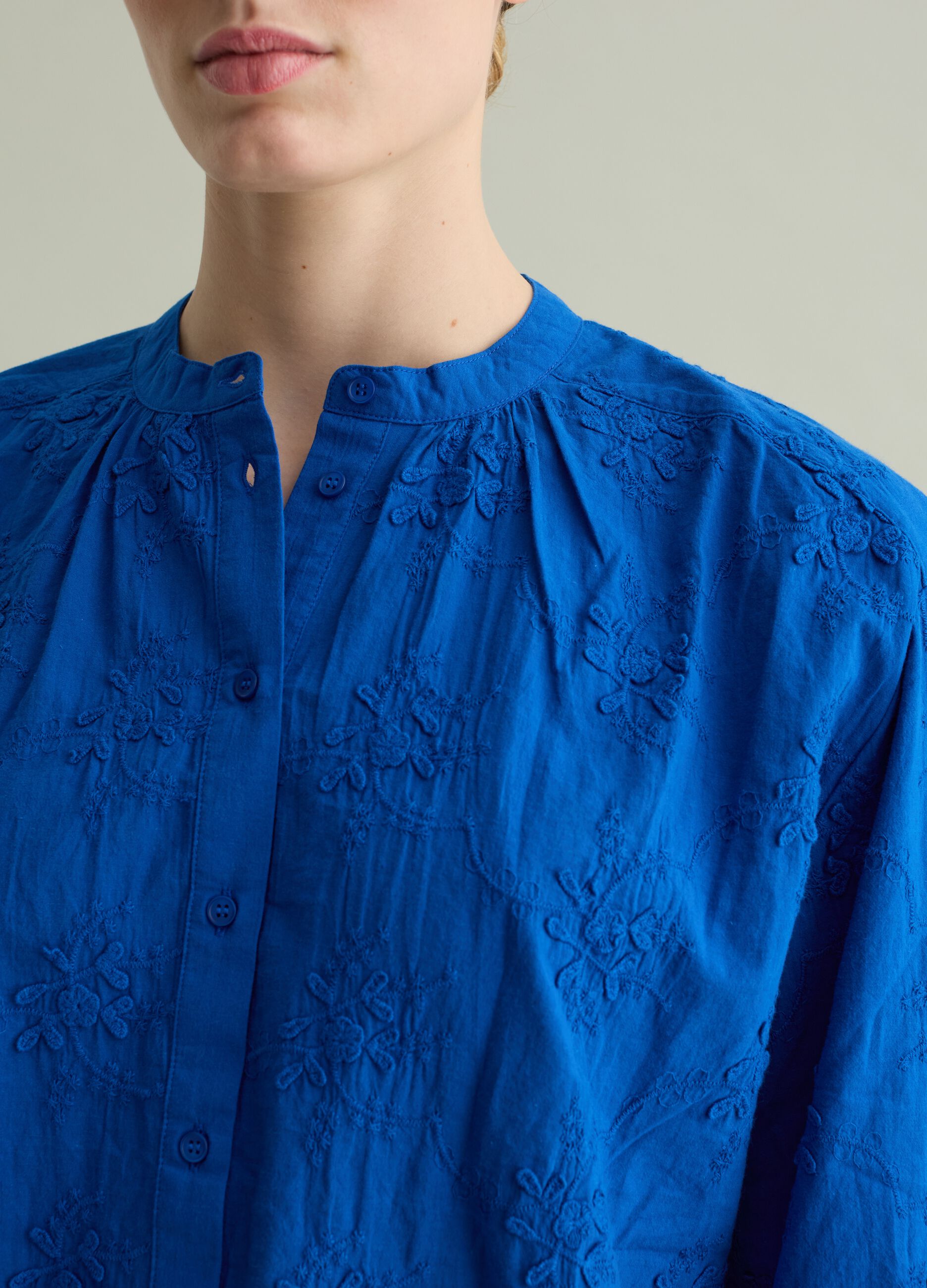 Shirt with all-over floral embroidery