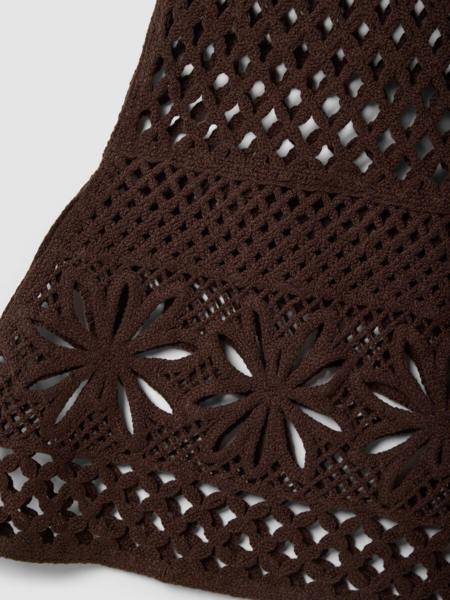 Gonna lunga in misto cotone marrone regular fit con design a maglia_5