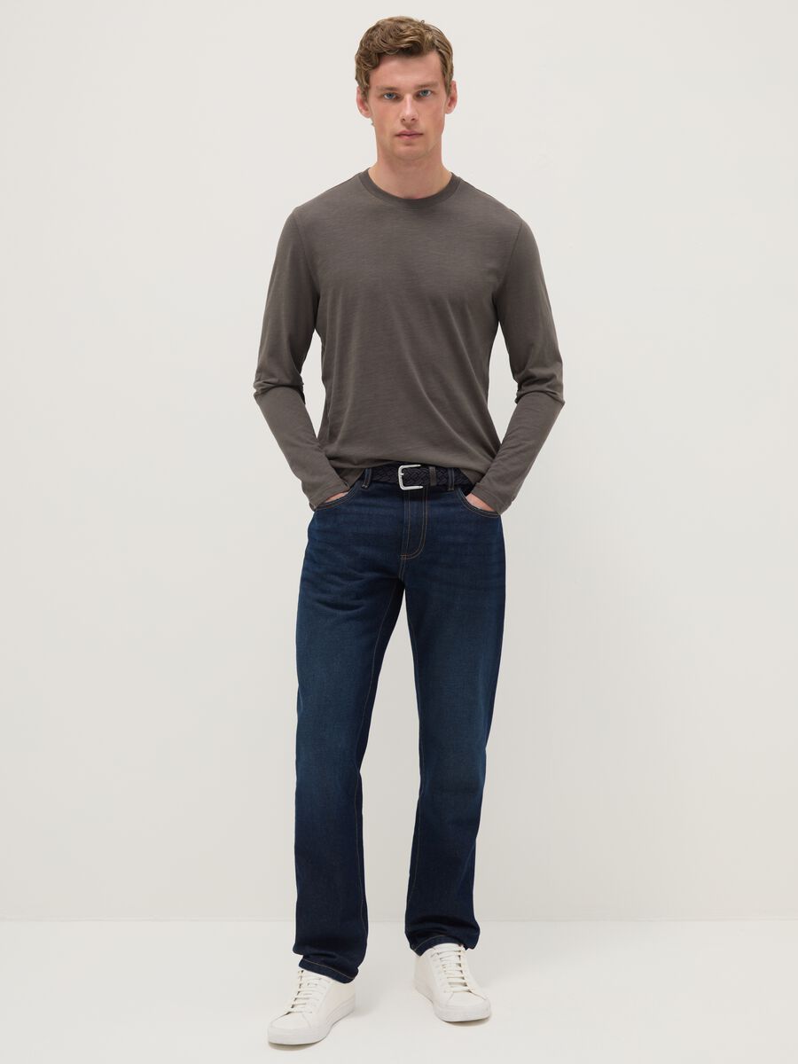 Grey long-sleeve pure cotton regular fit T-shirt_1