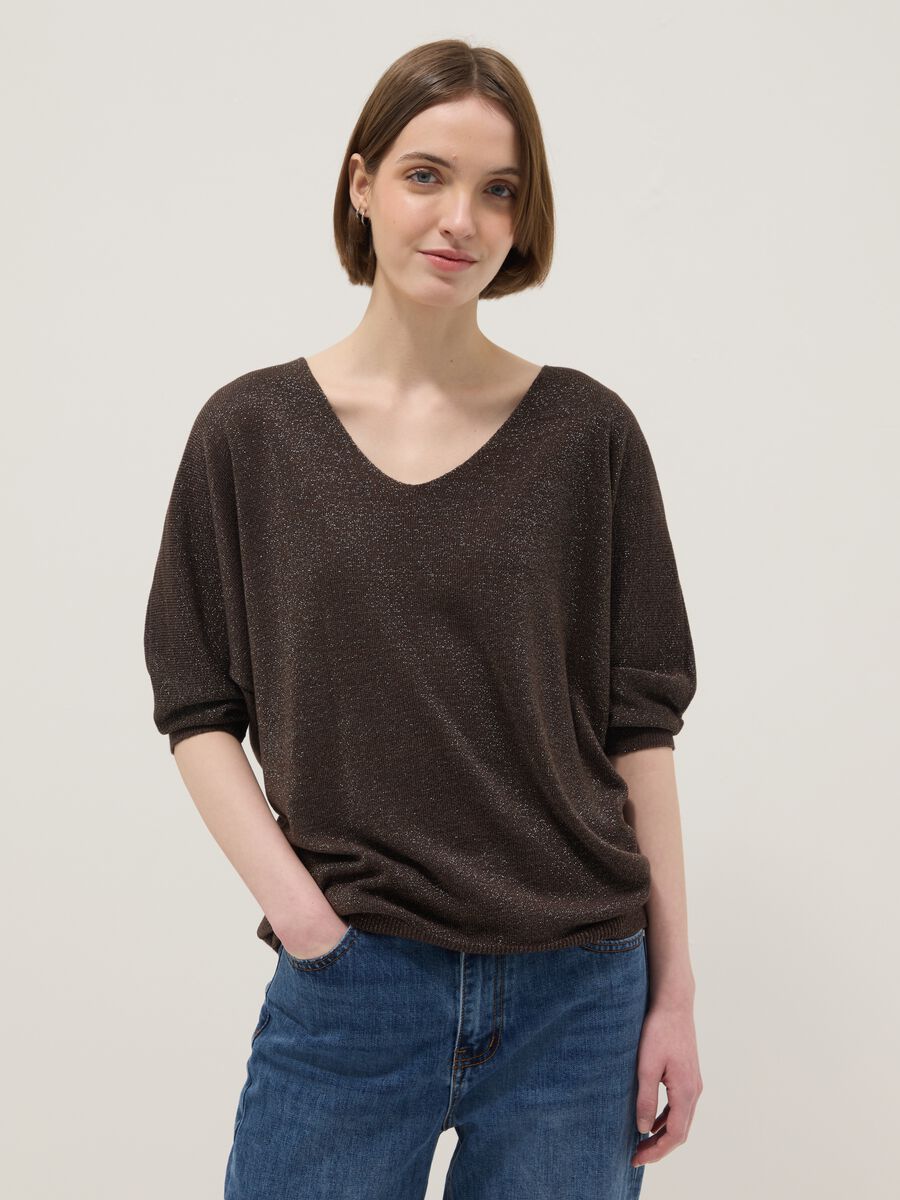 Brown modal blend regular fit top with sparkling design_1