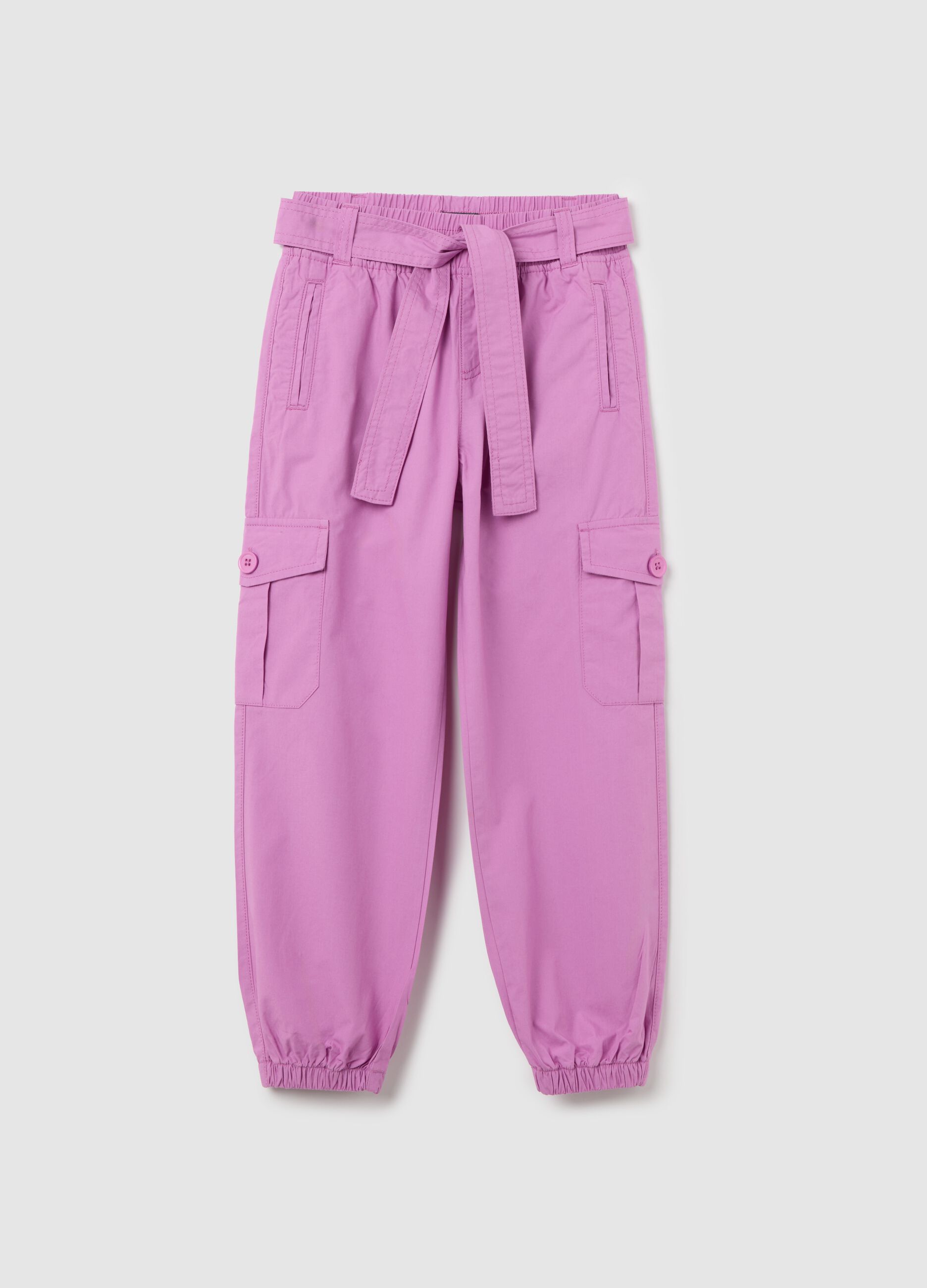 Pantaloni cargo da bambina in puro cotone rosa regular fit
