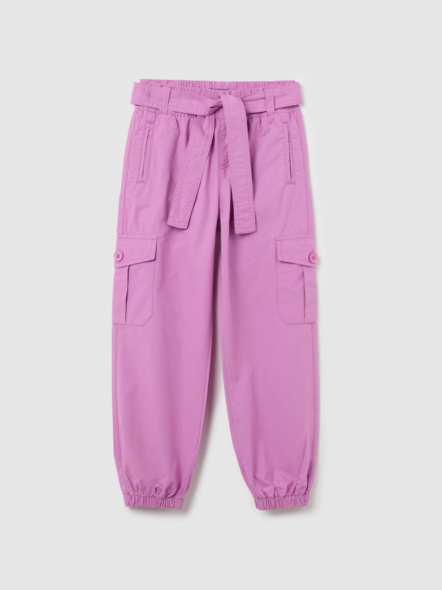 Girls’ cargo trousers in 100% pink cotton with regular fit_0