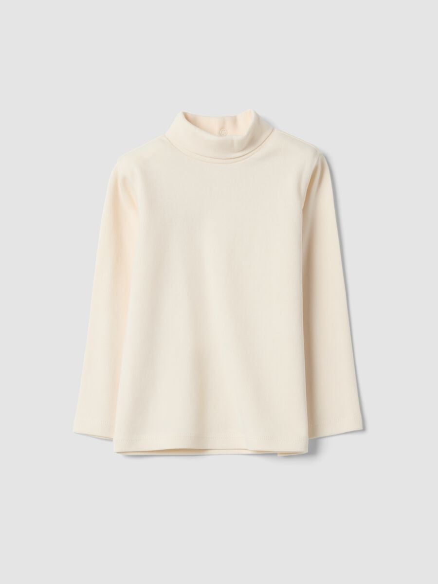 Light beige organic cotton turtleneck top_0