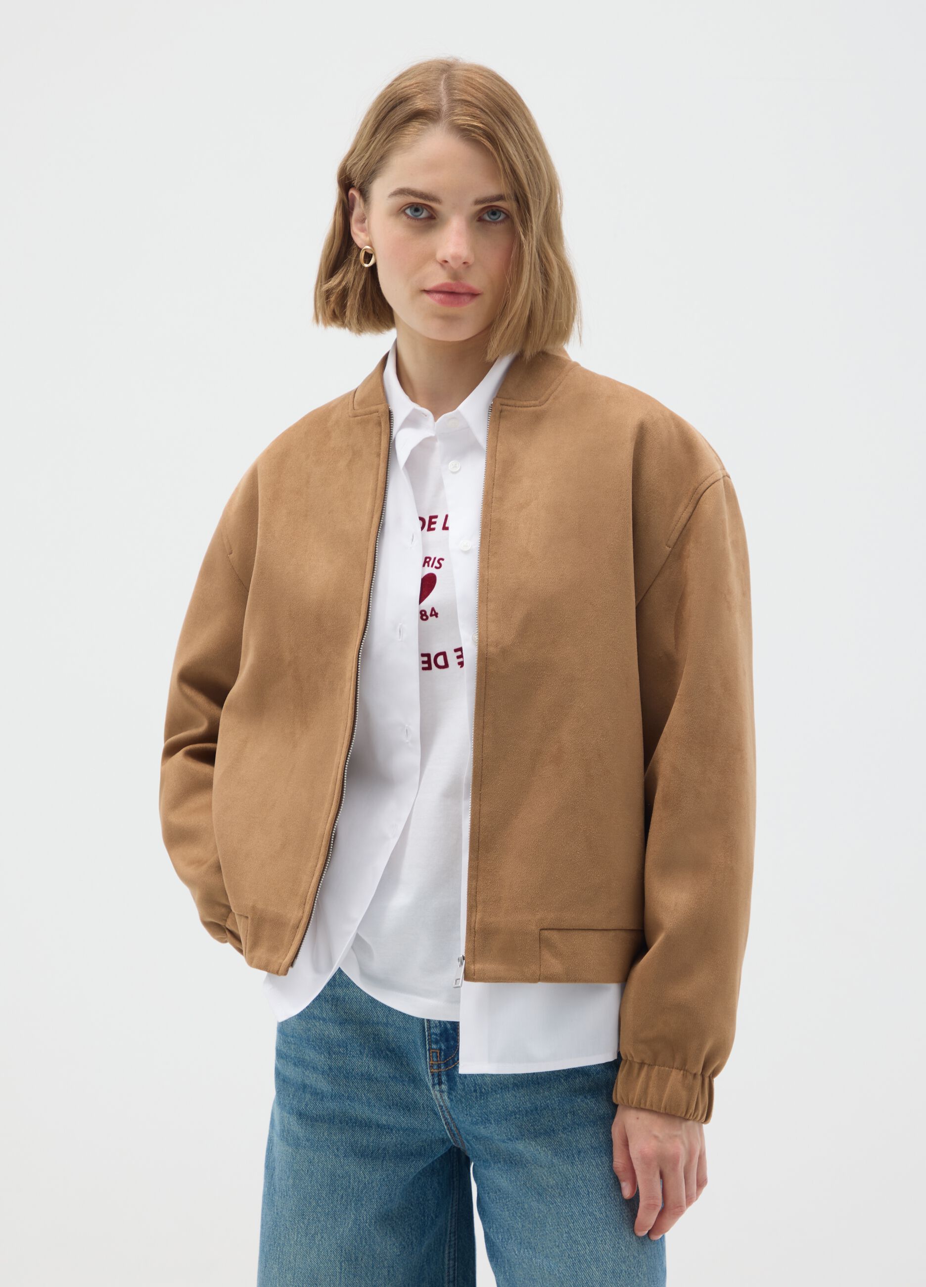 Giacca in camoscio marrone regular fit