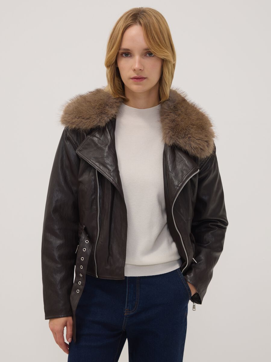 Giacca marrone scuro regular fit con collo effetto_0