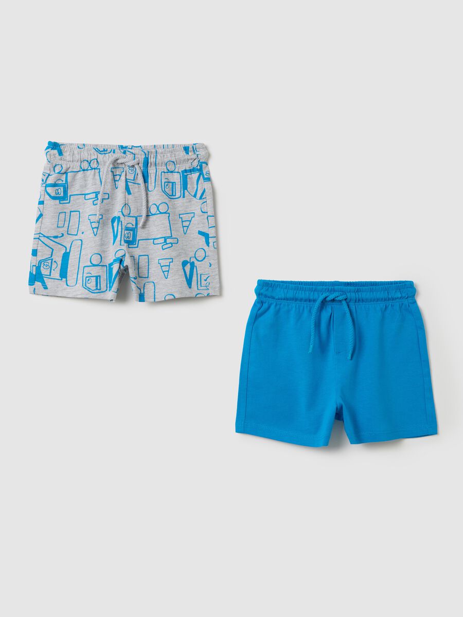 Two-pack grey and blue Bermuda shorts with drawstring and print_0