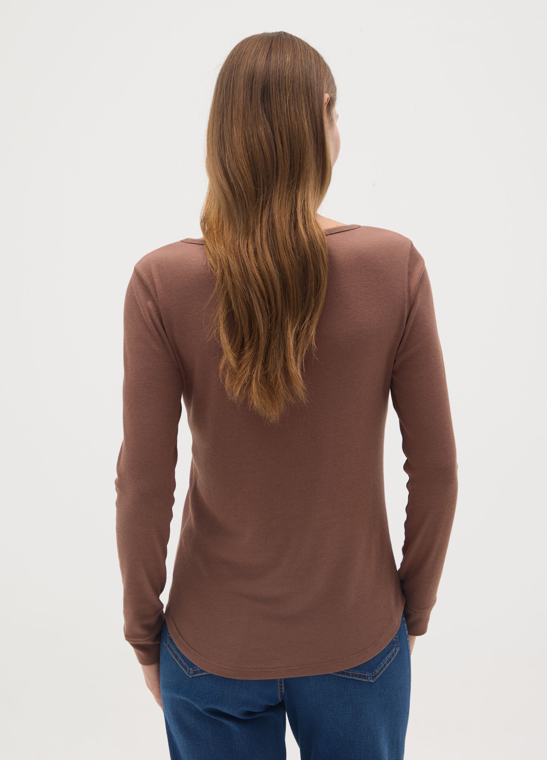 Brown Long Sleeve Stretch Maternity T-Shirt