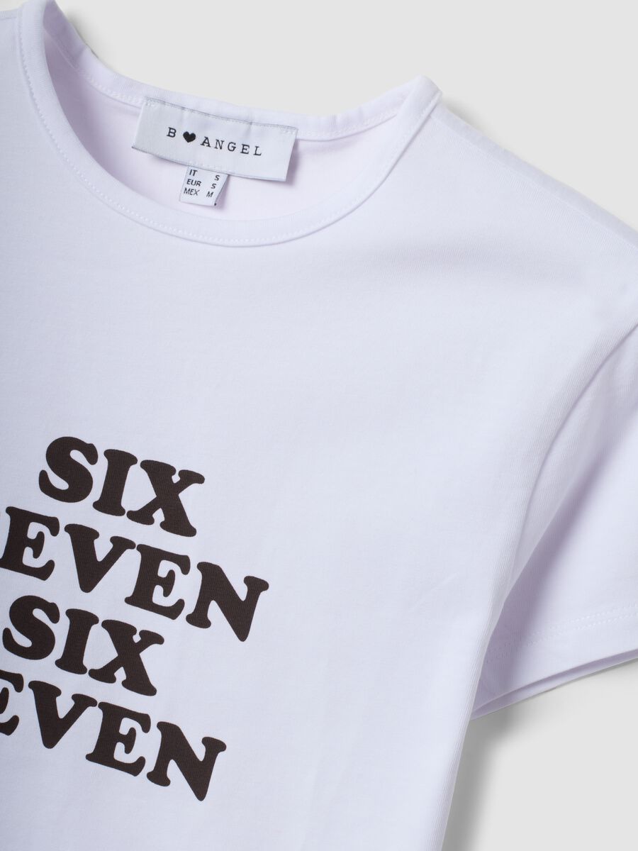 White fitted pure cotton T-shirt with Six Seven front print_2