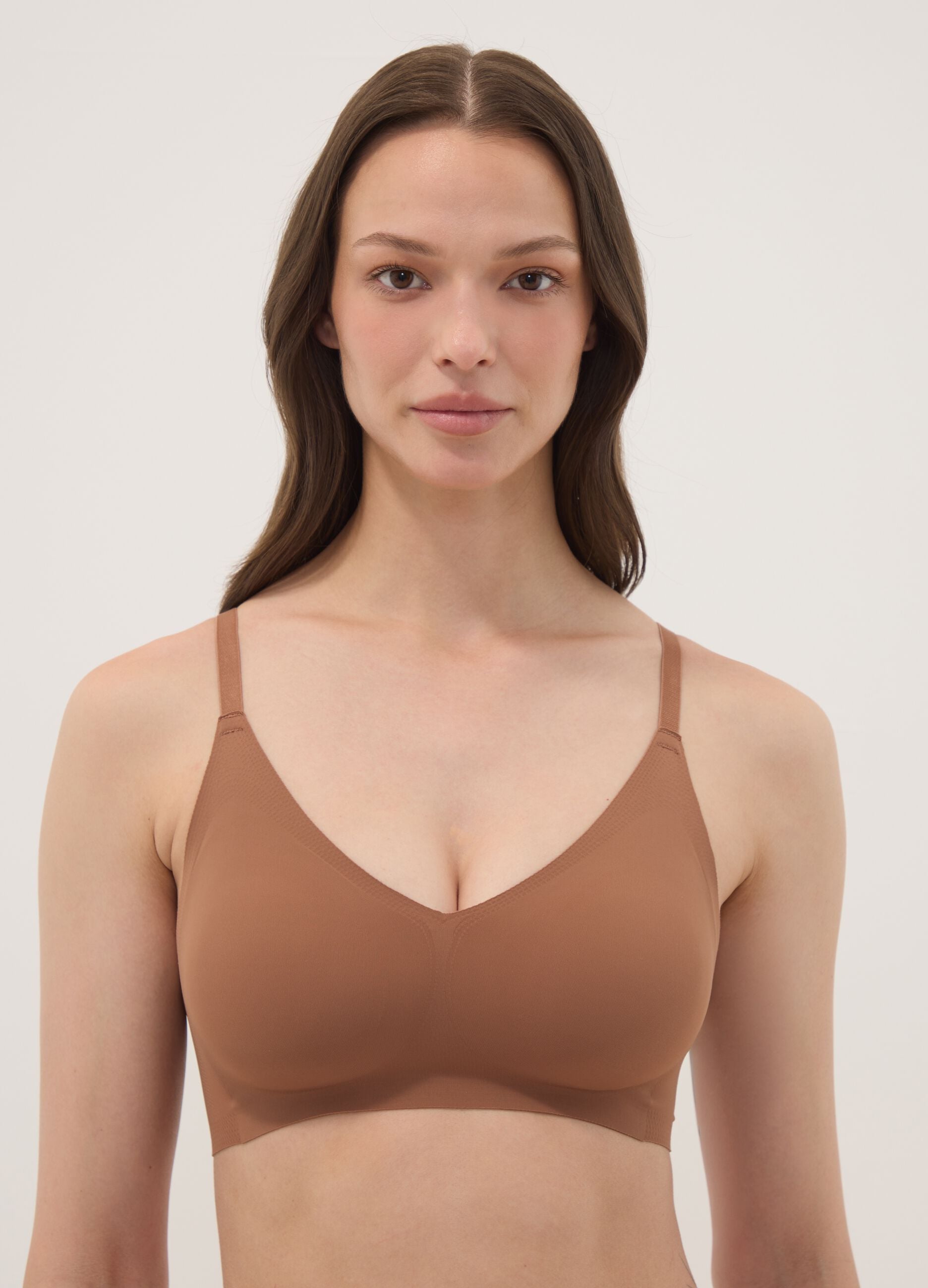 Brown stretch-fabric bra with removable padding