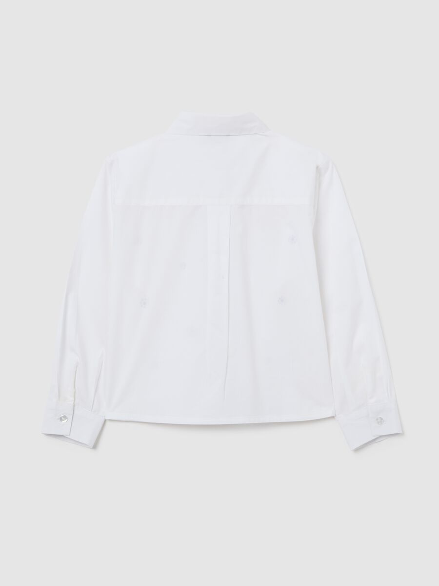 Camicia da bambina in puro cotone bianca regular fit con ricami_1