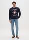 Regular fit blue cotton blend sweatshirt with crew neck_1