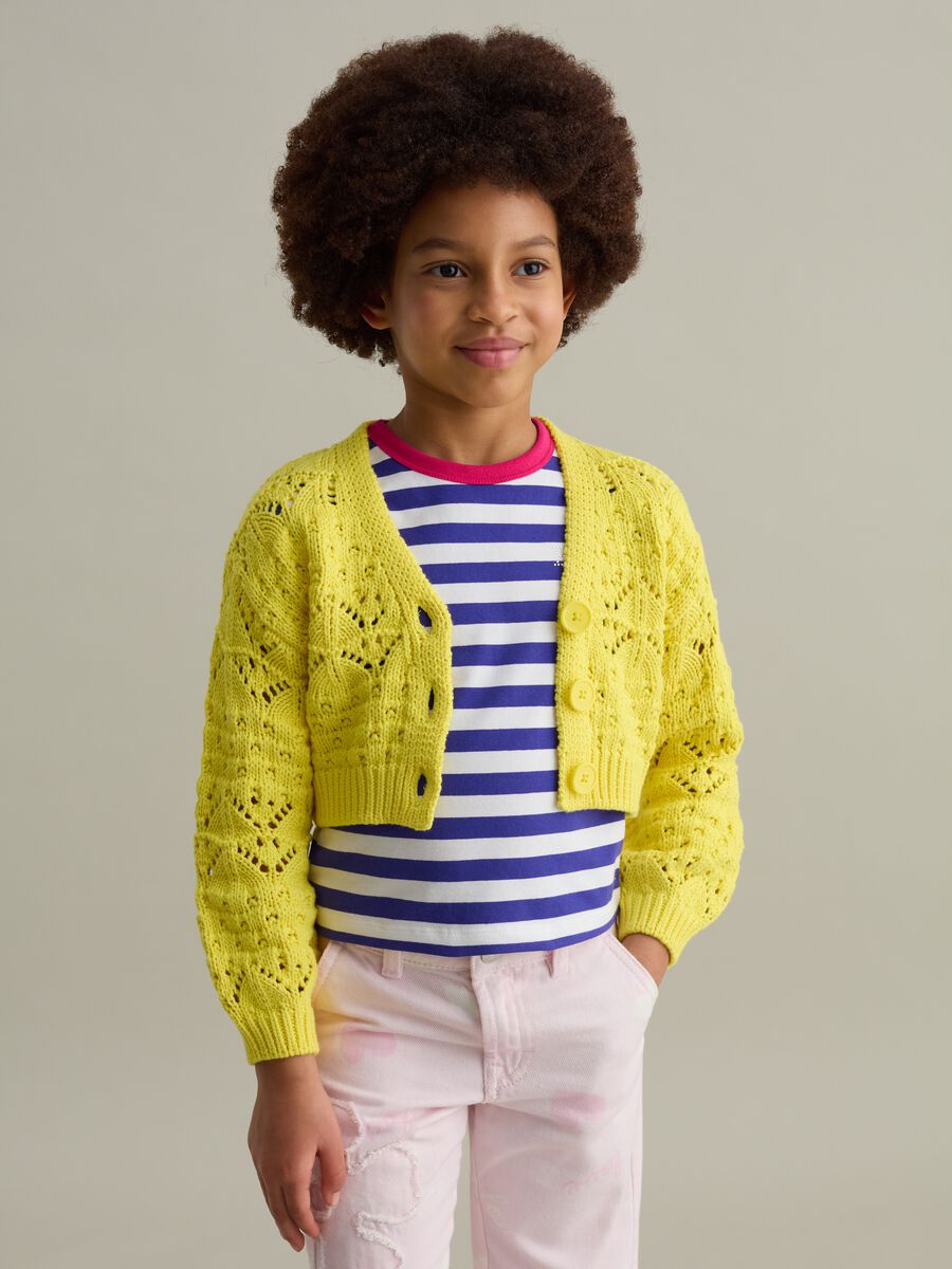 Cardigan with V neck and openwork design_0