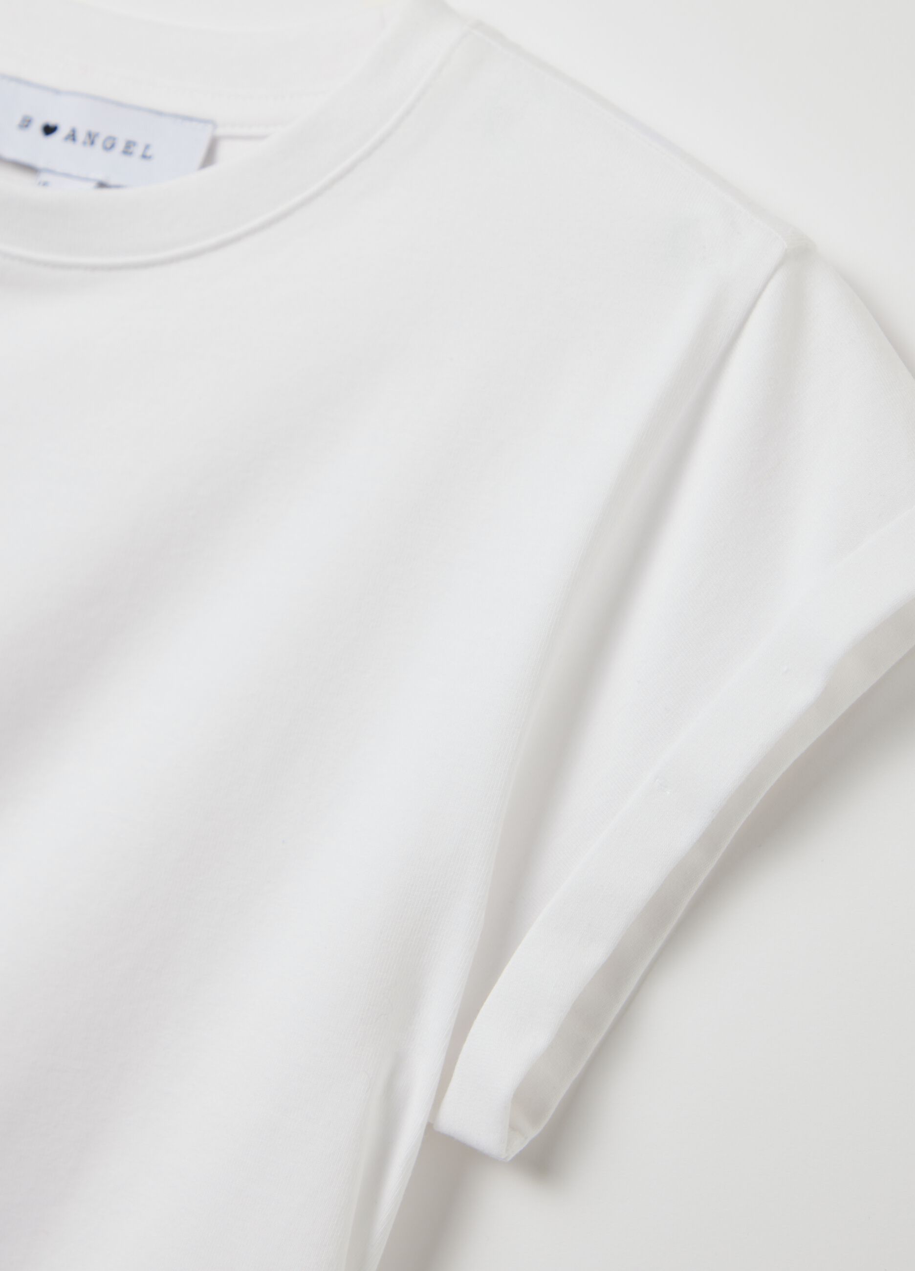 White slim-fit T-shirt with gathering on the side