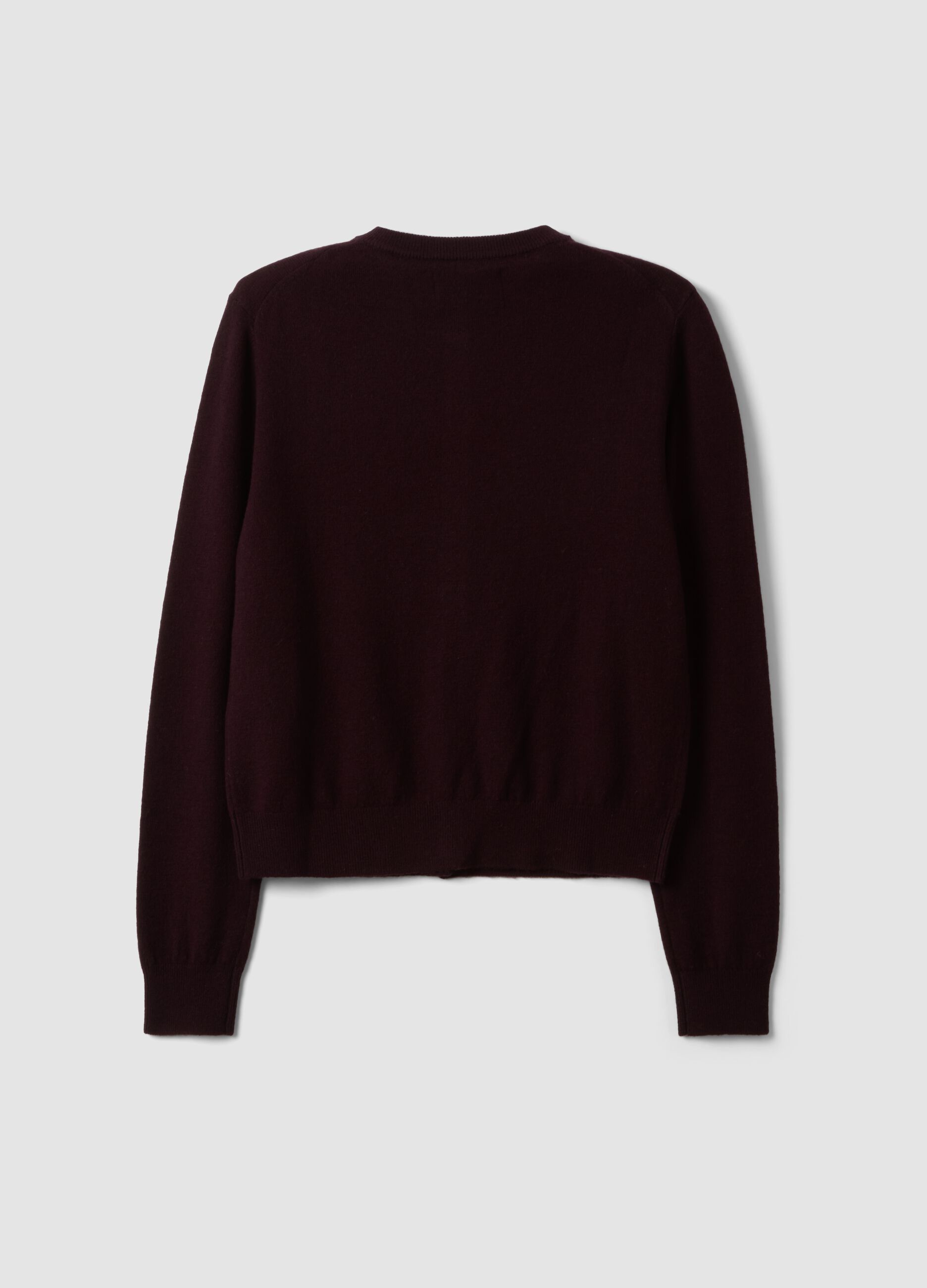 Cardigan viola in pura lana con girocollo e bottoni regular fit