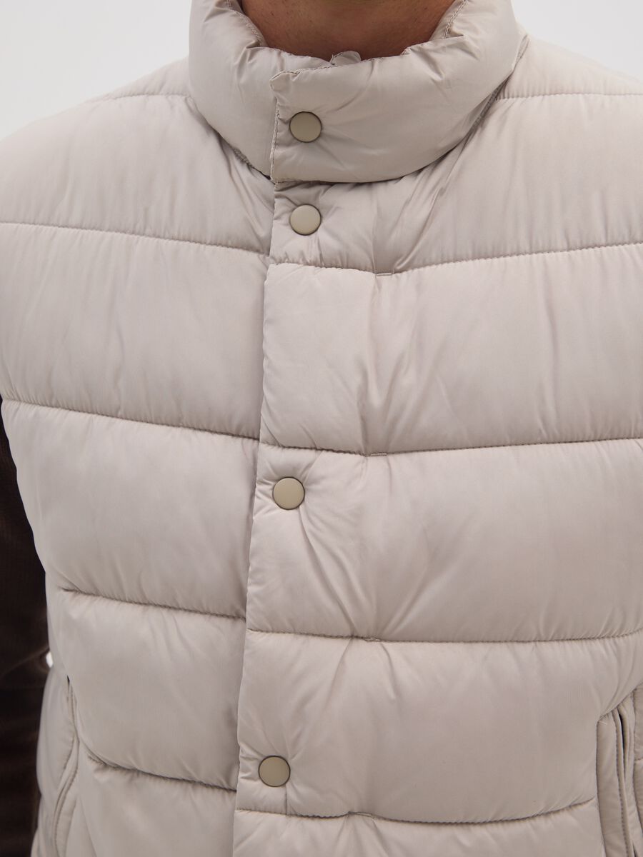 Beige Quilted Waistcoat with Zip_3