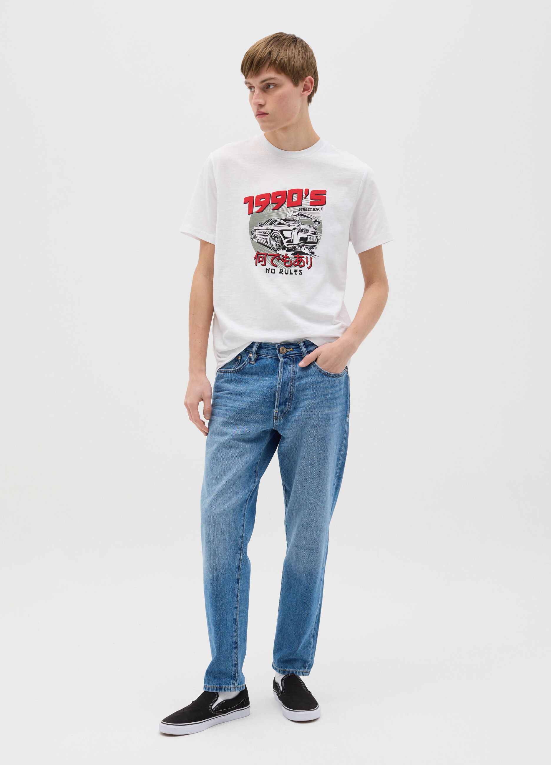 Cotton T-shirt with "1990'S" racing car print