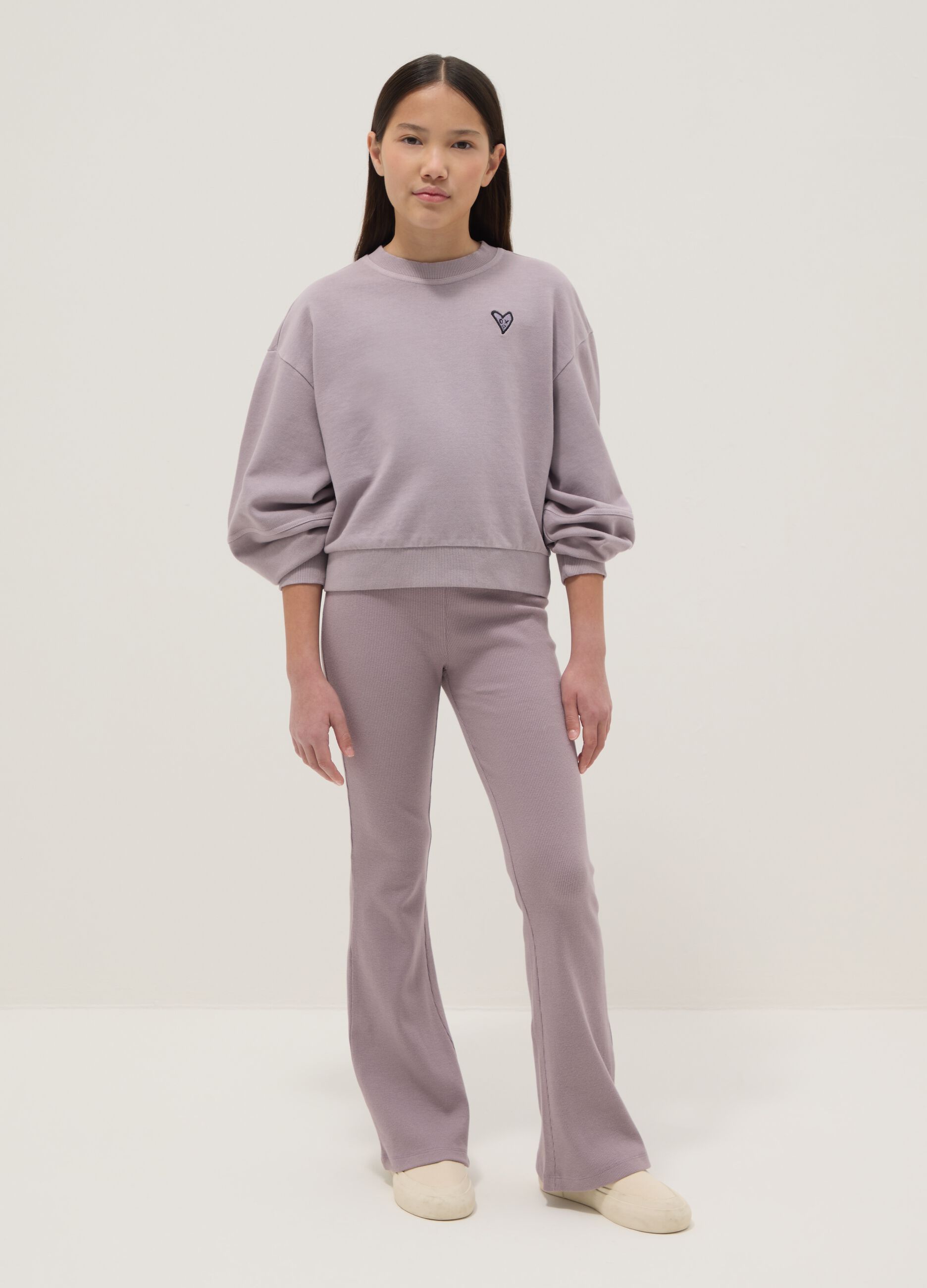 Purple regular fit stretch cotton leggings for girls