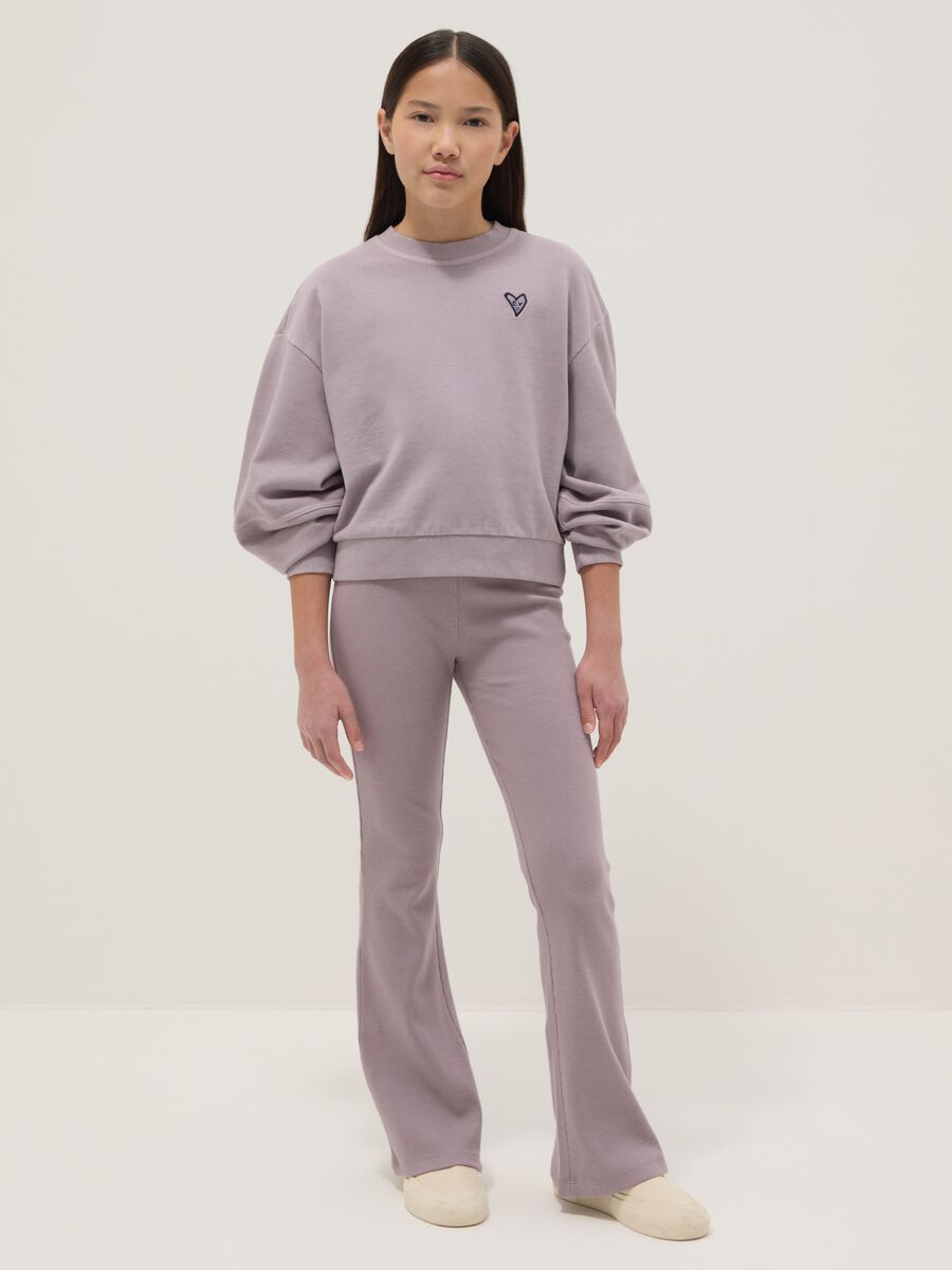 Purple regular fit stretch cotton leggings for girls_0