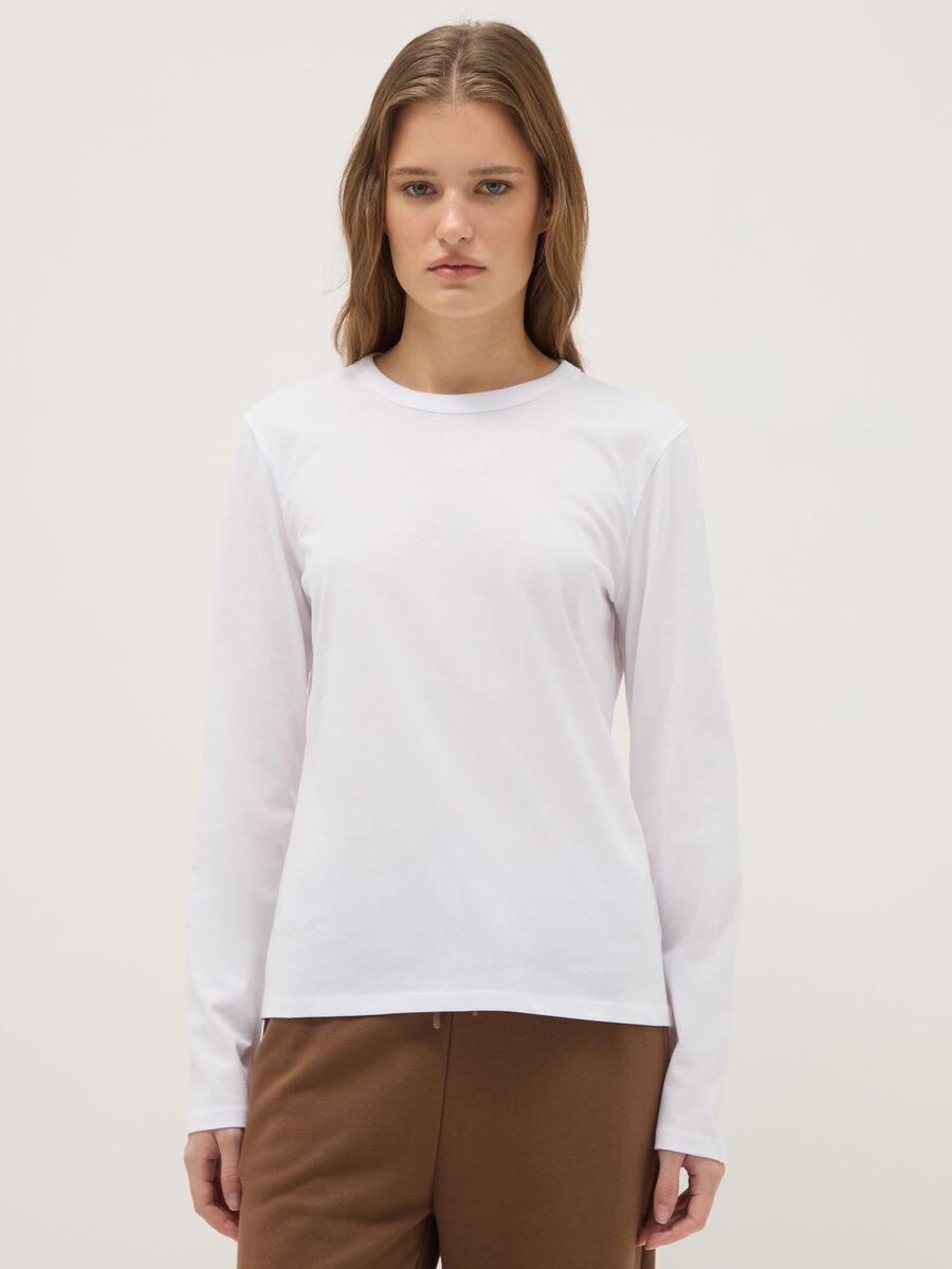 White long sleeve t-shirt in pure cotton regular fit_0