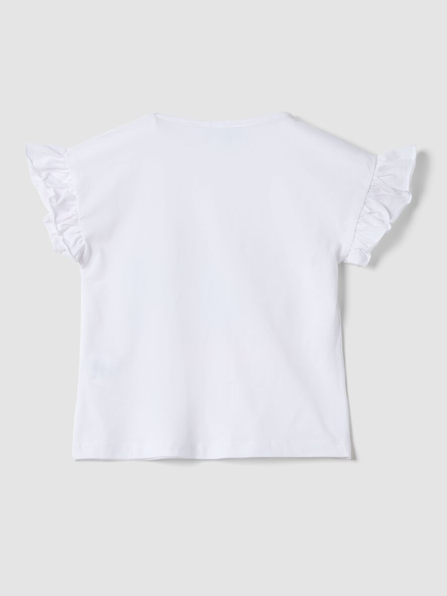 T-shirt in cotone elasticizzato bianco da bambina con stampa_1