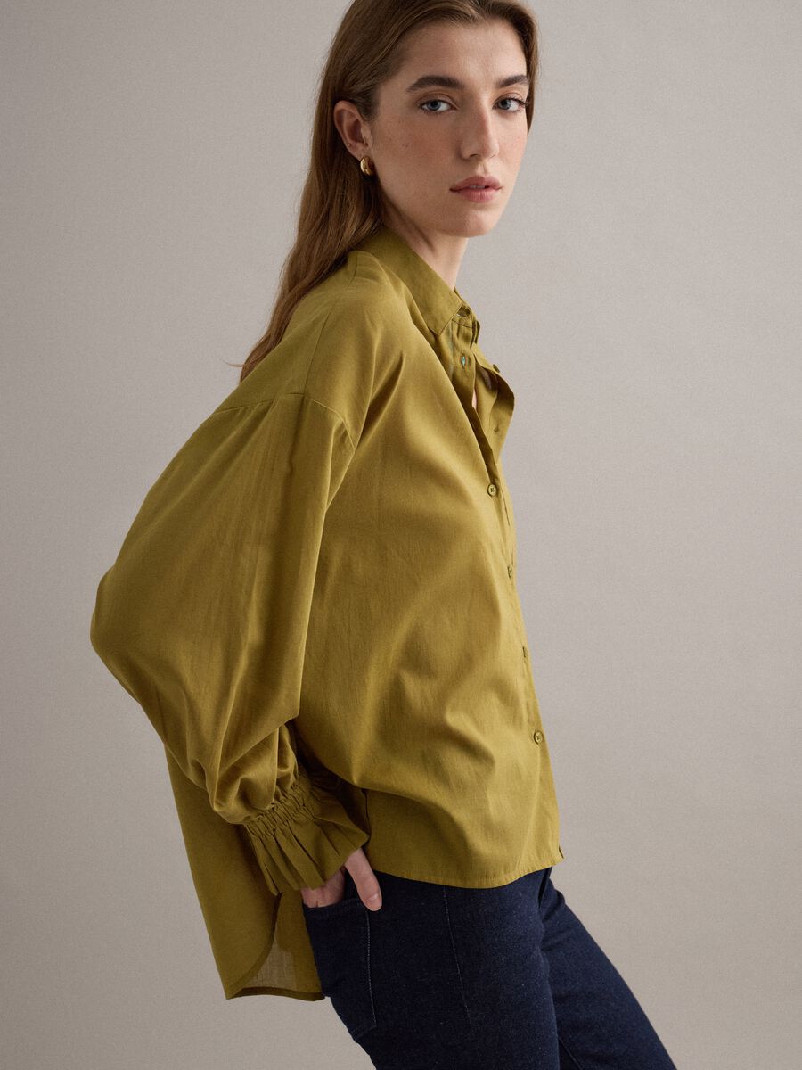 Green short-sleeved pure cotton shirt_0