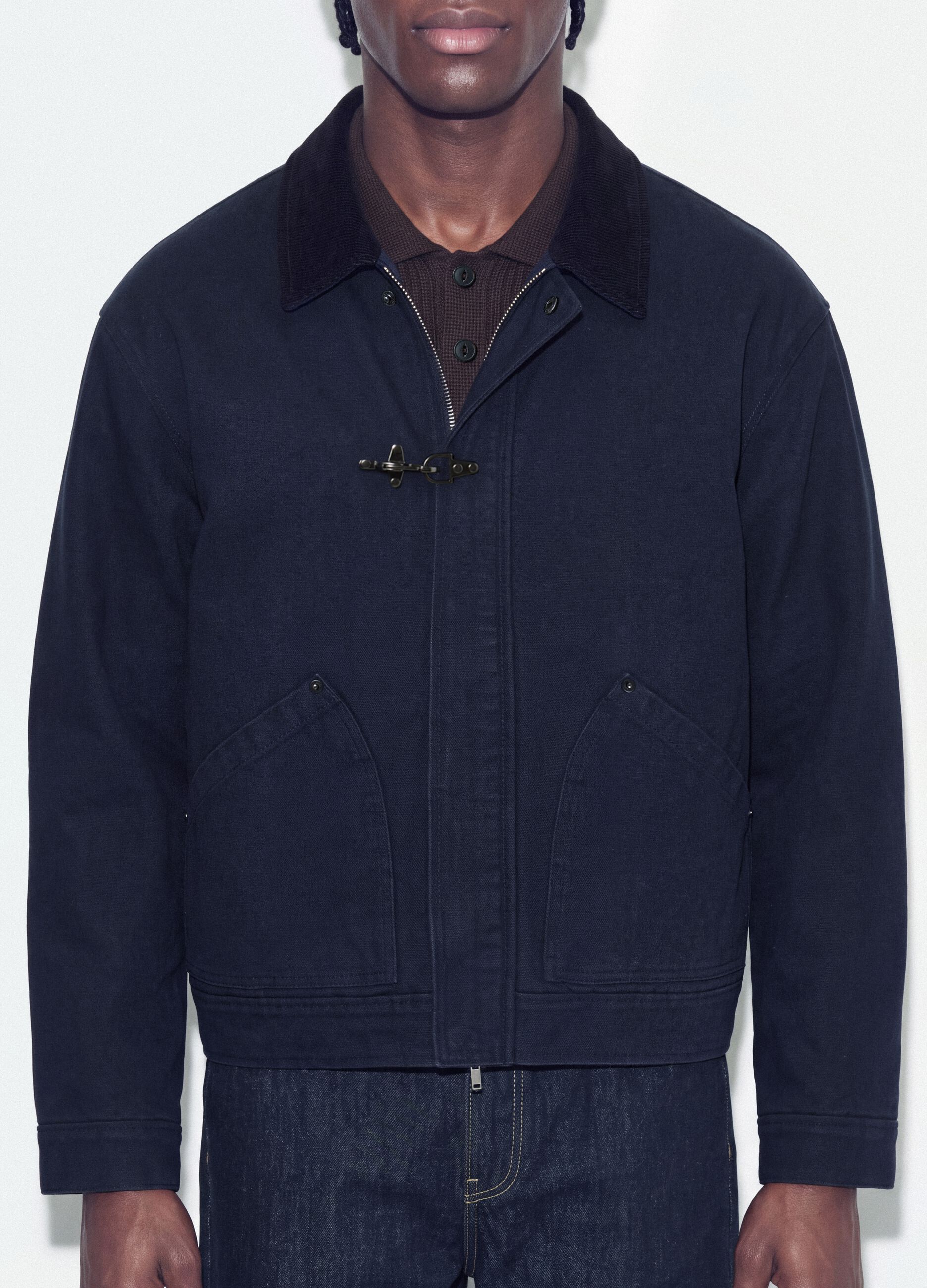 Blue cropped pure cotton padded jacket, oversized fit